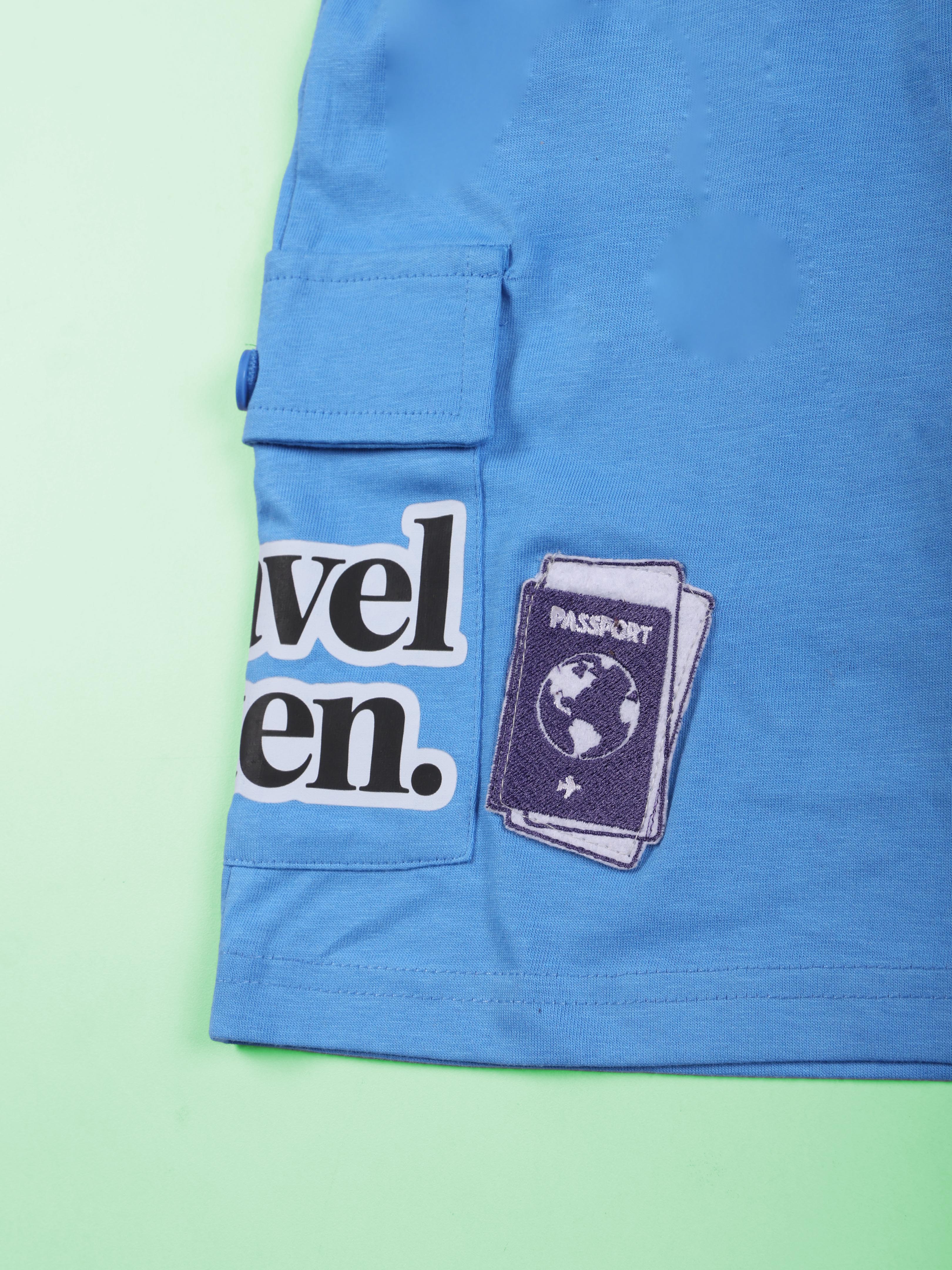 Boys Cotton Knit Travel Theme Printed Basic Cargo Shorts