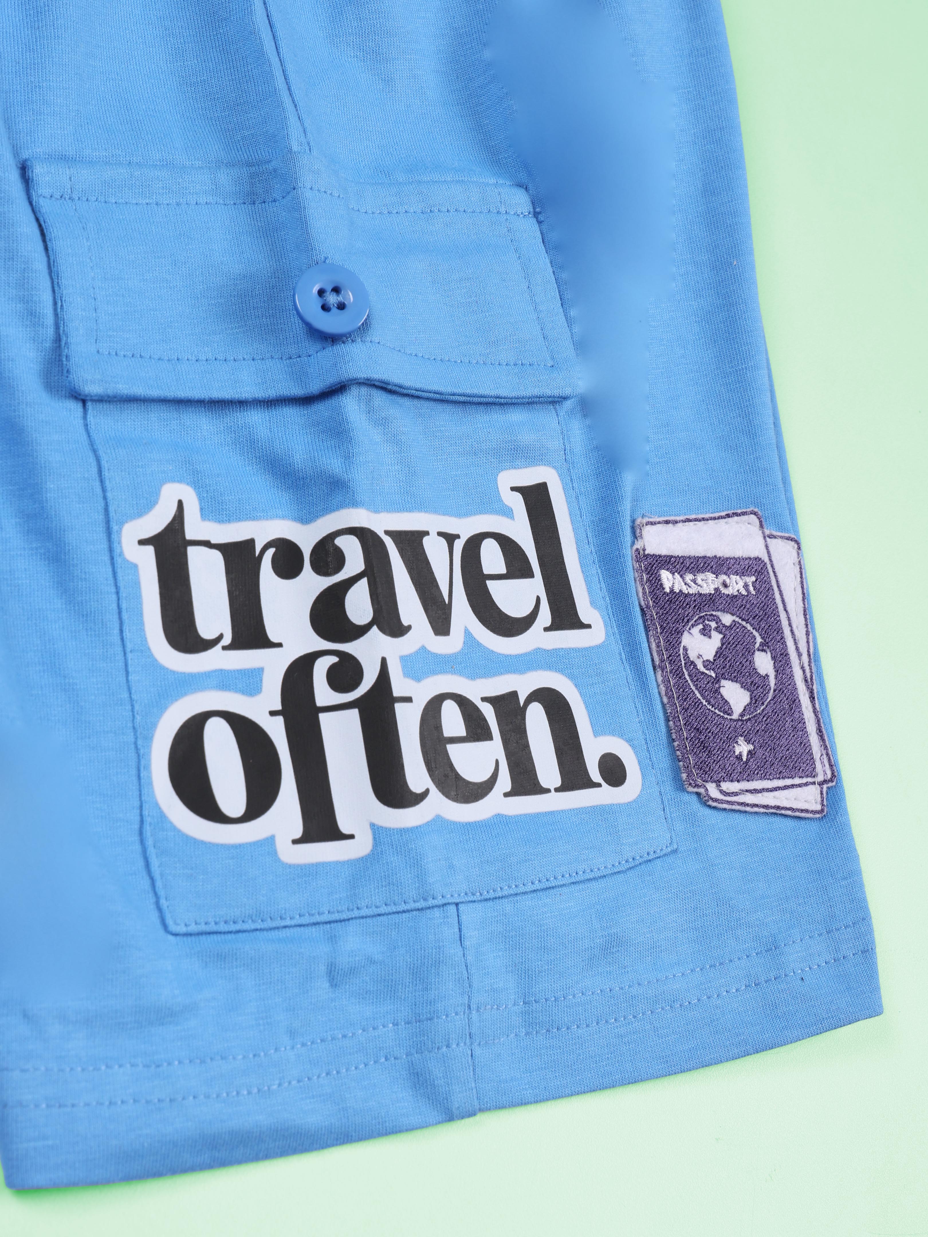 Boys Cotton Knit Travel Theme Printed Basic Cargo Shorts