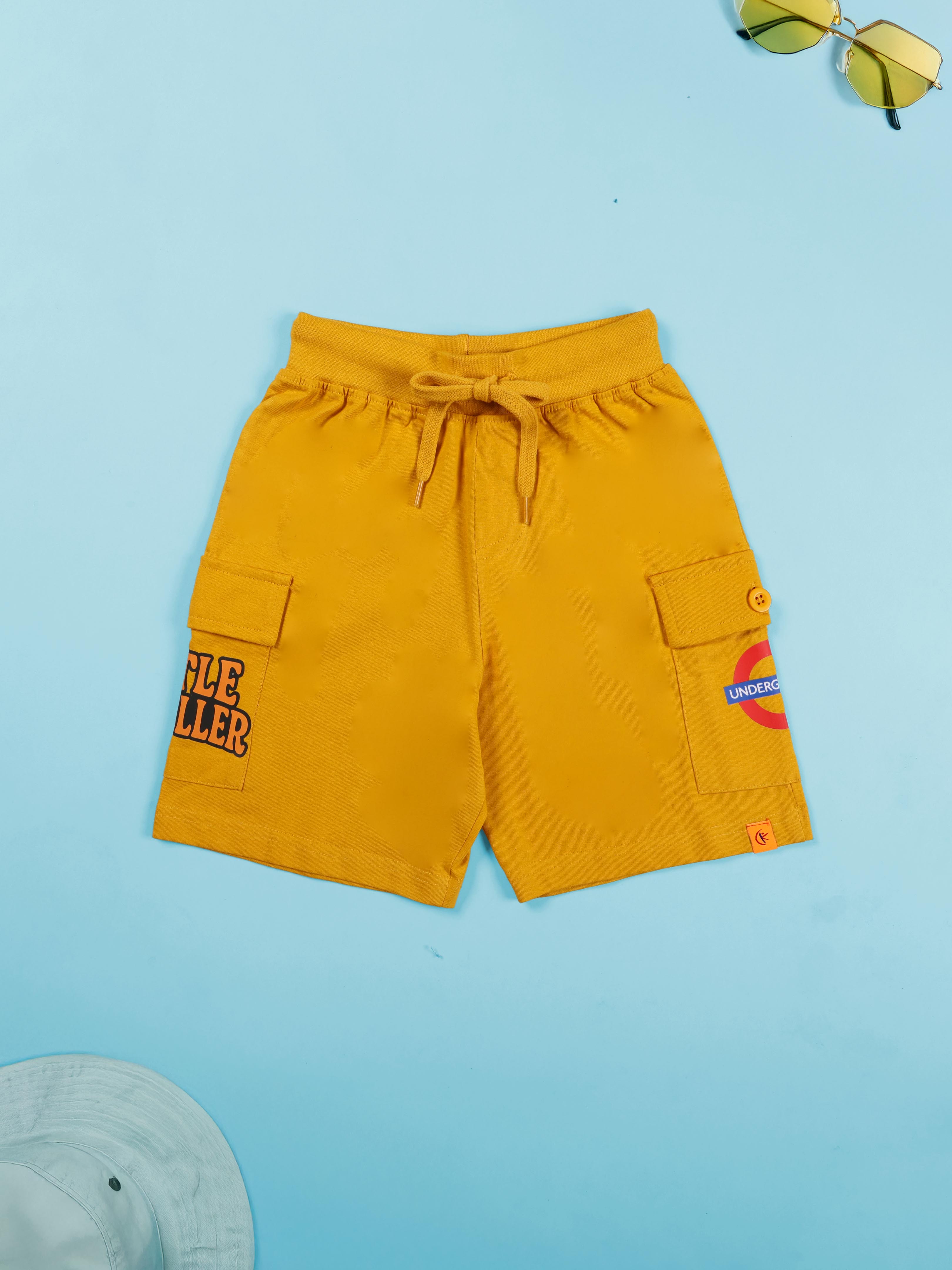 Boys Cotton Knit Travel Theme Printed Basic Cargo Shorts