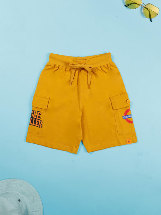 Boys Cotton Knit Travel Theme Printed Basic Cargo Shorts