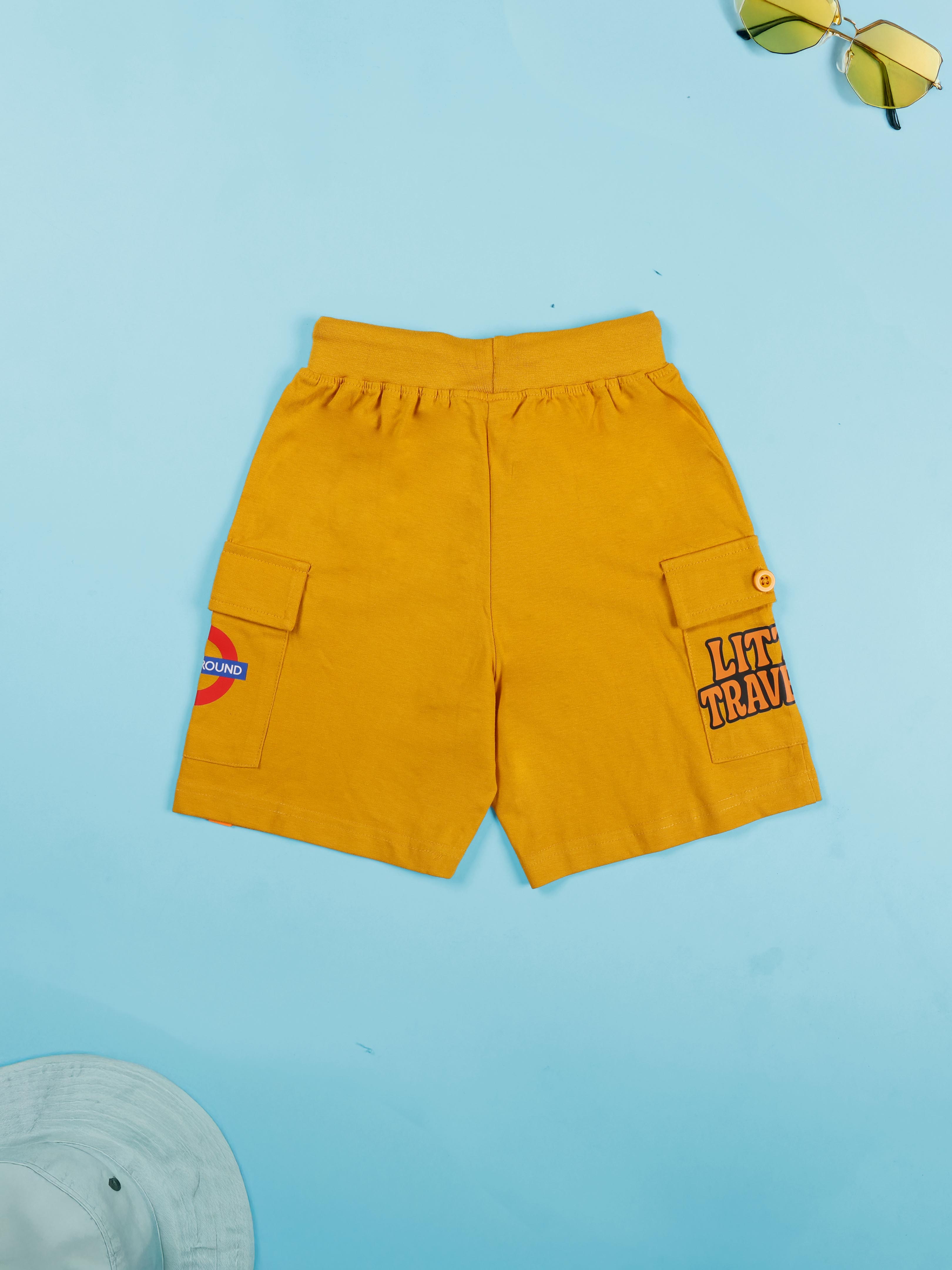 Boys Cotton Knit Travel Theme Printed Basic Cargo Shorts