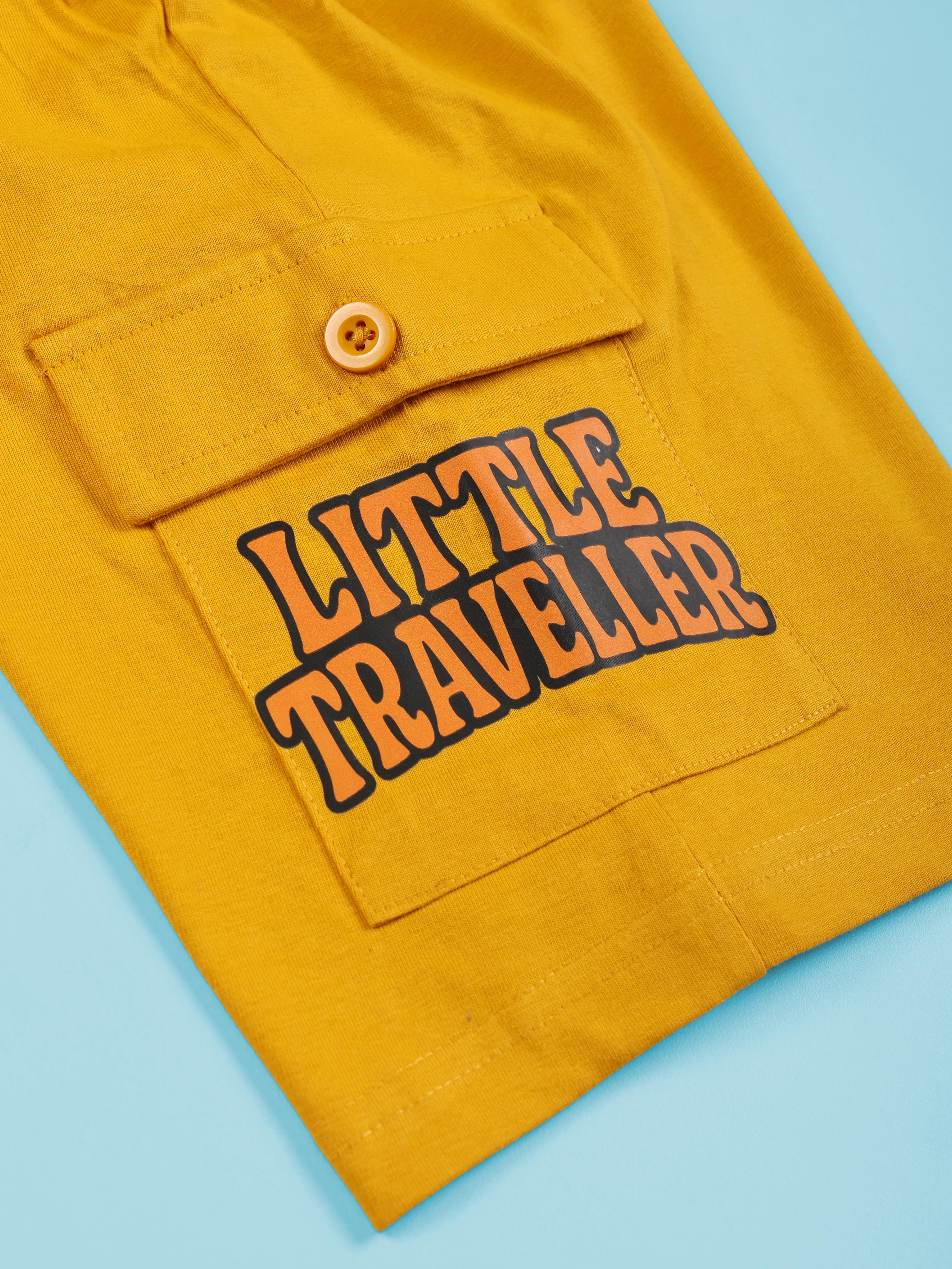 Boys Cotton Knit Travel Theme Printed Basic Cargo Shorts