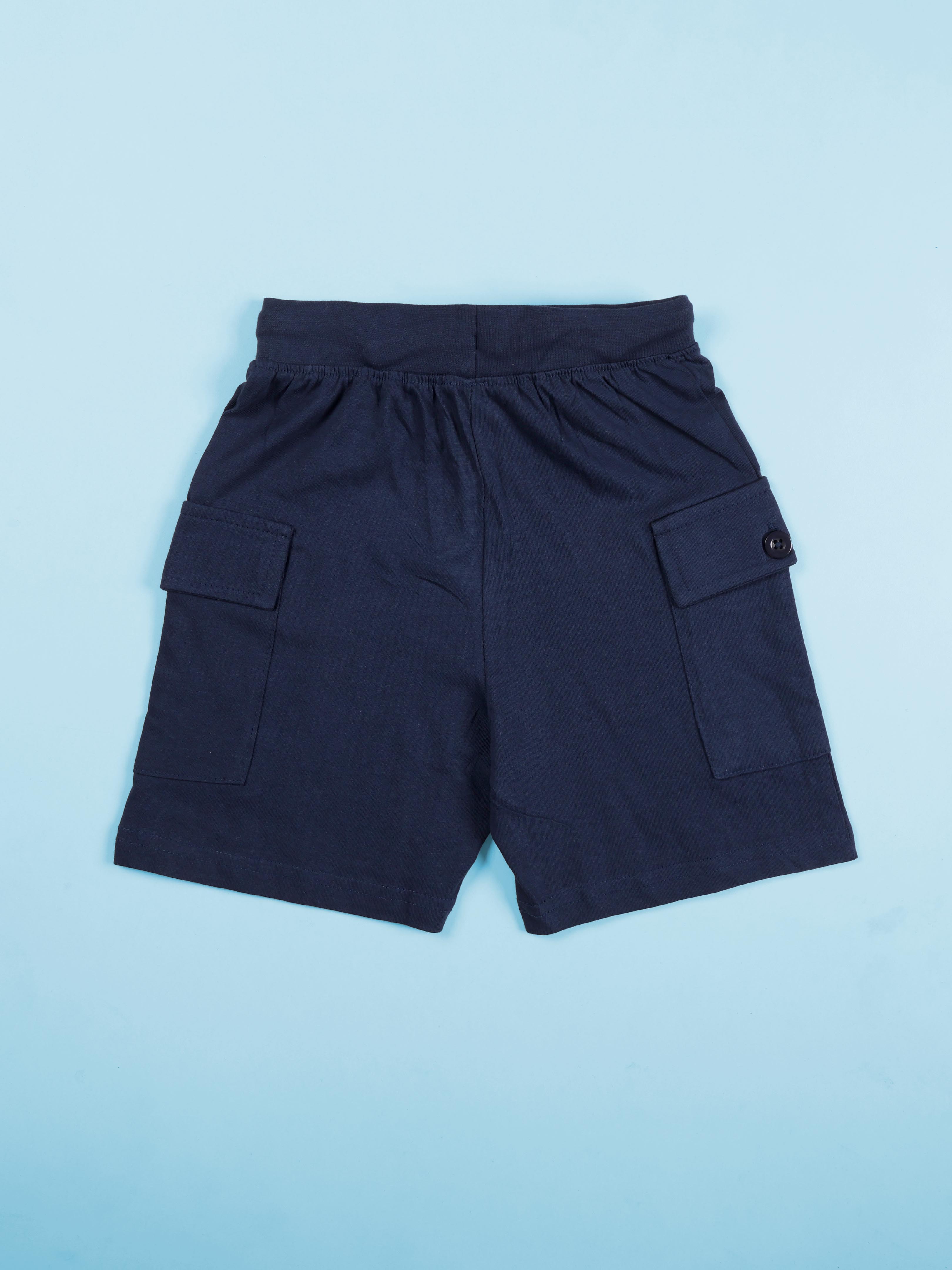 Boys Cotton Knit Travel Theme Printed Basic Cargo Shorts