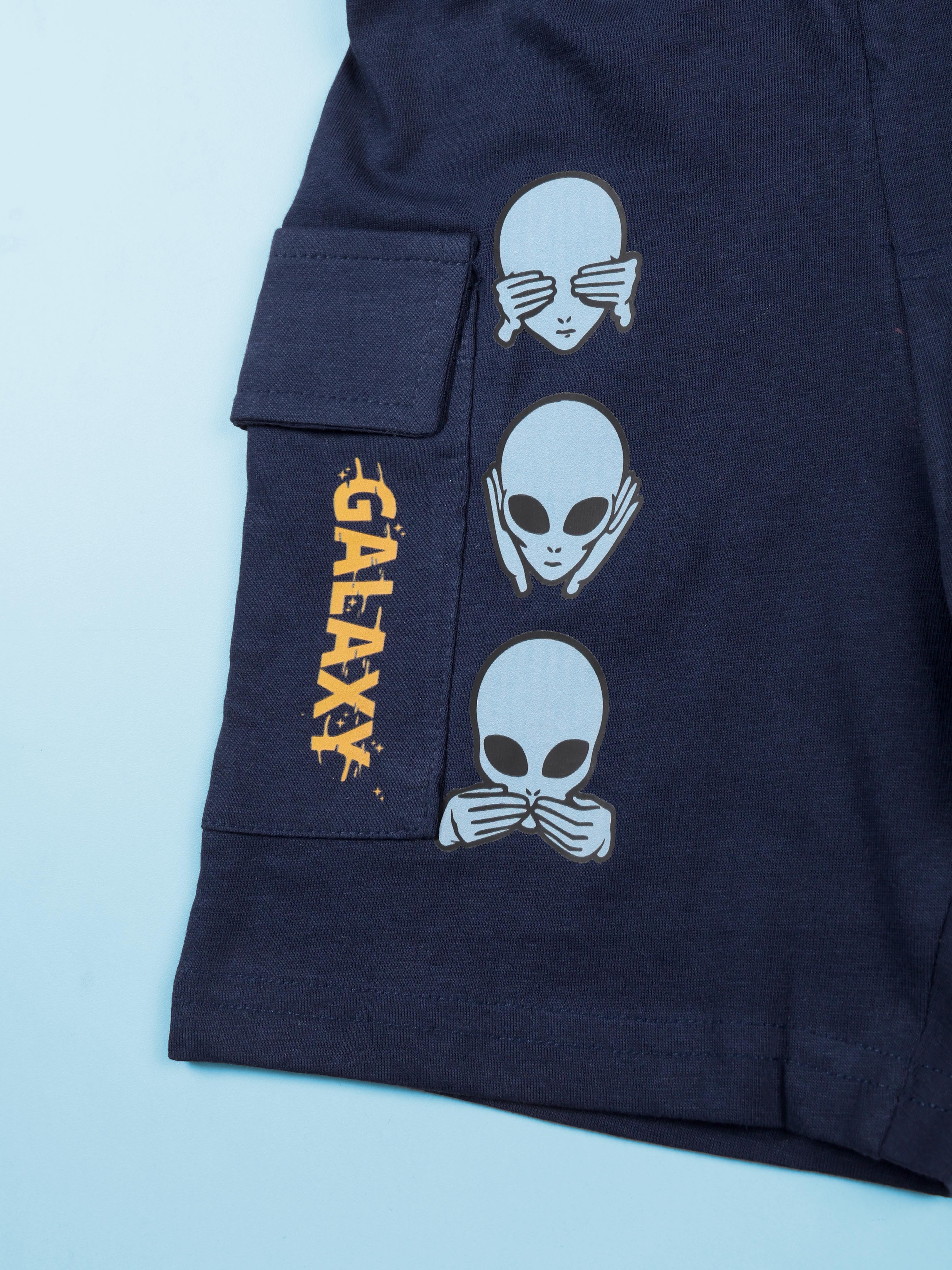 Boys Cotton Knit Travel Theme Printed Basic Cargo Shorts