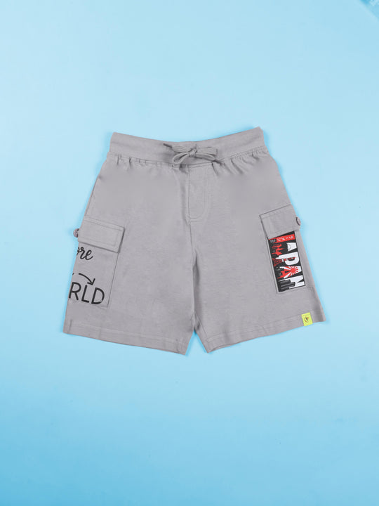 Boys Cotton Knit Travel Theme Printed Basic Cargo Shorts