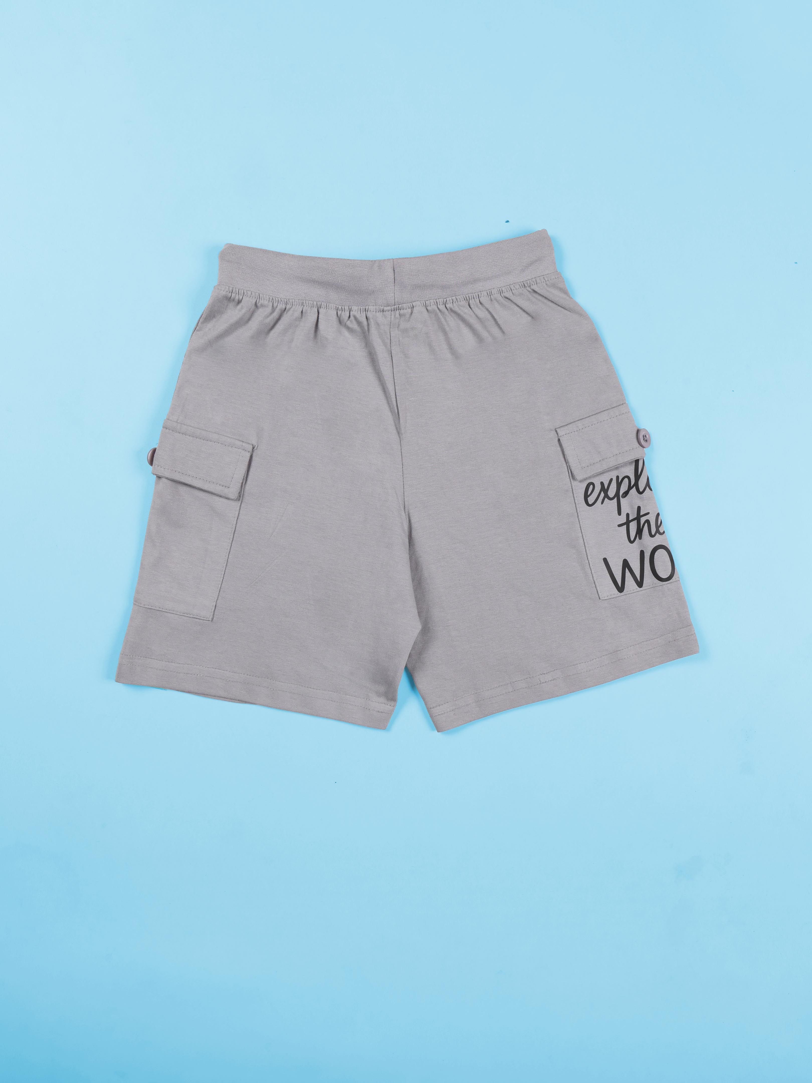 Boys Cotton Knit Travel Theme Printed Basic Cargo Shorts