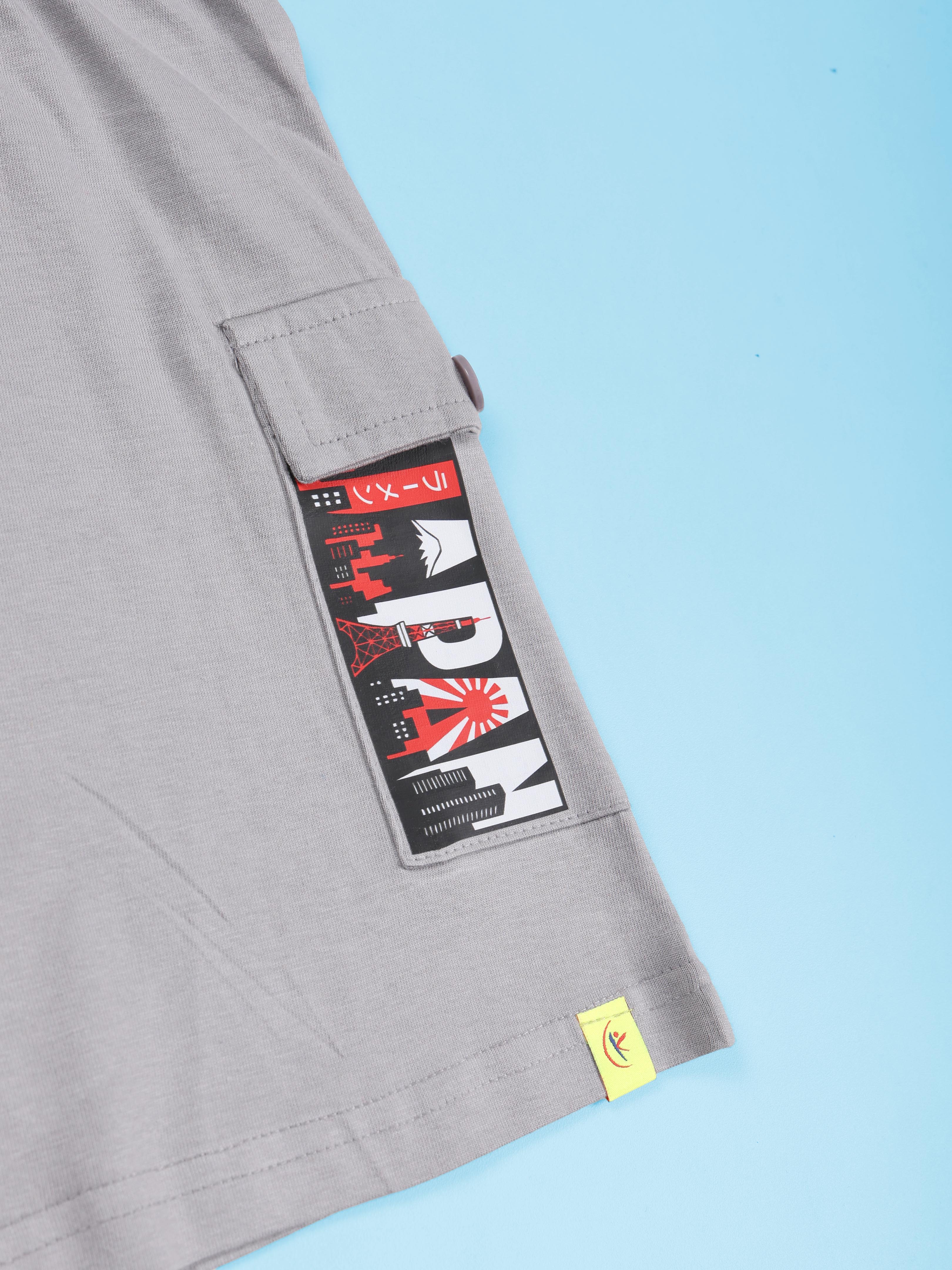 Boys Cotton Knit Travel Theme Printed Basic Cargo Shorts