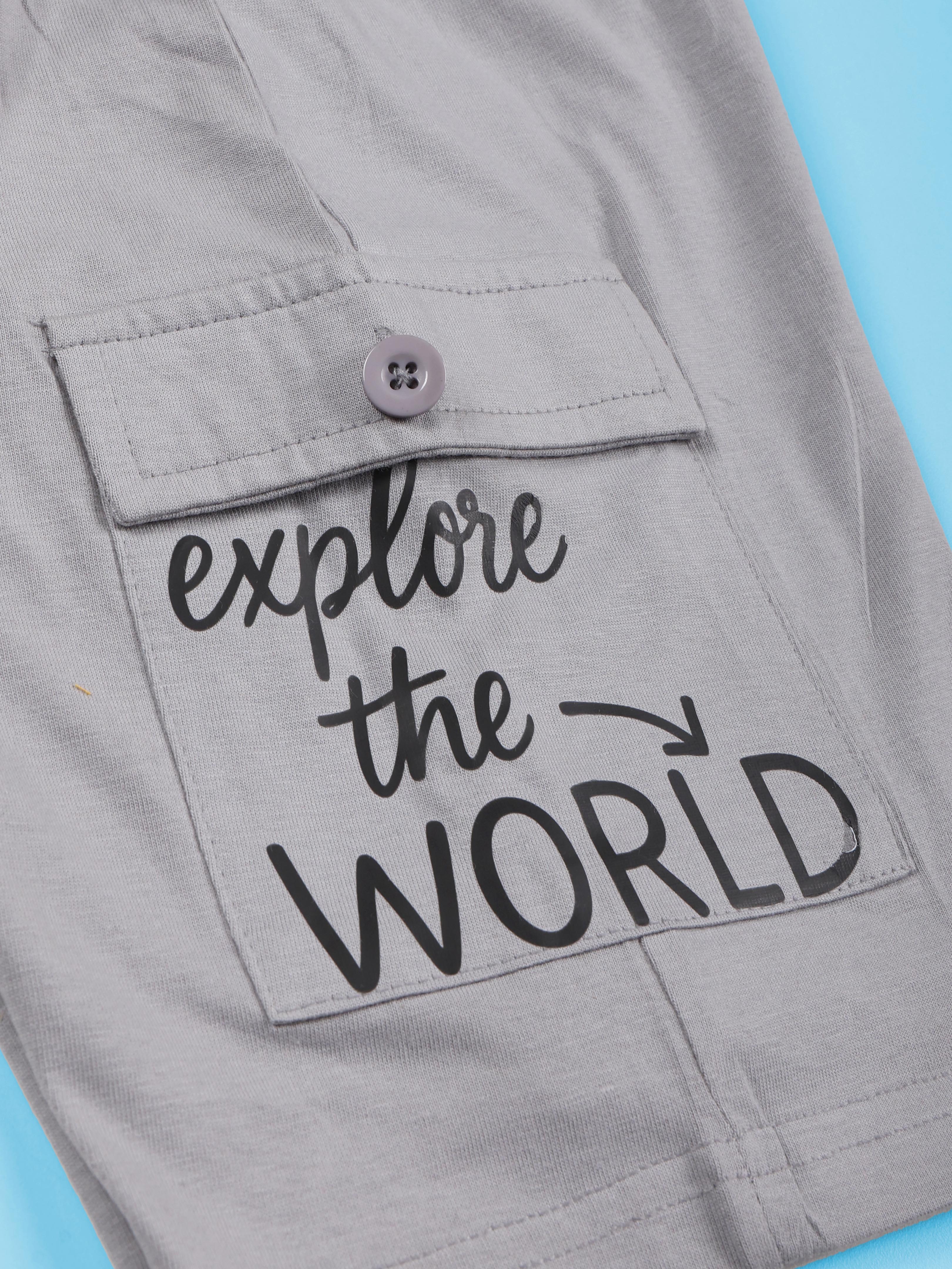 Boys Cotton Knit Travel Theme Printed Basic Cargo Shorts