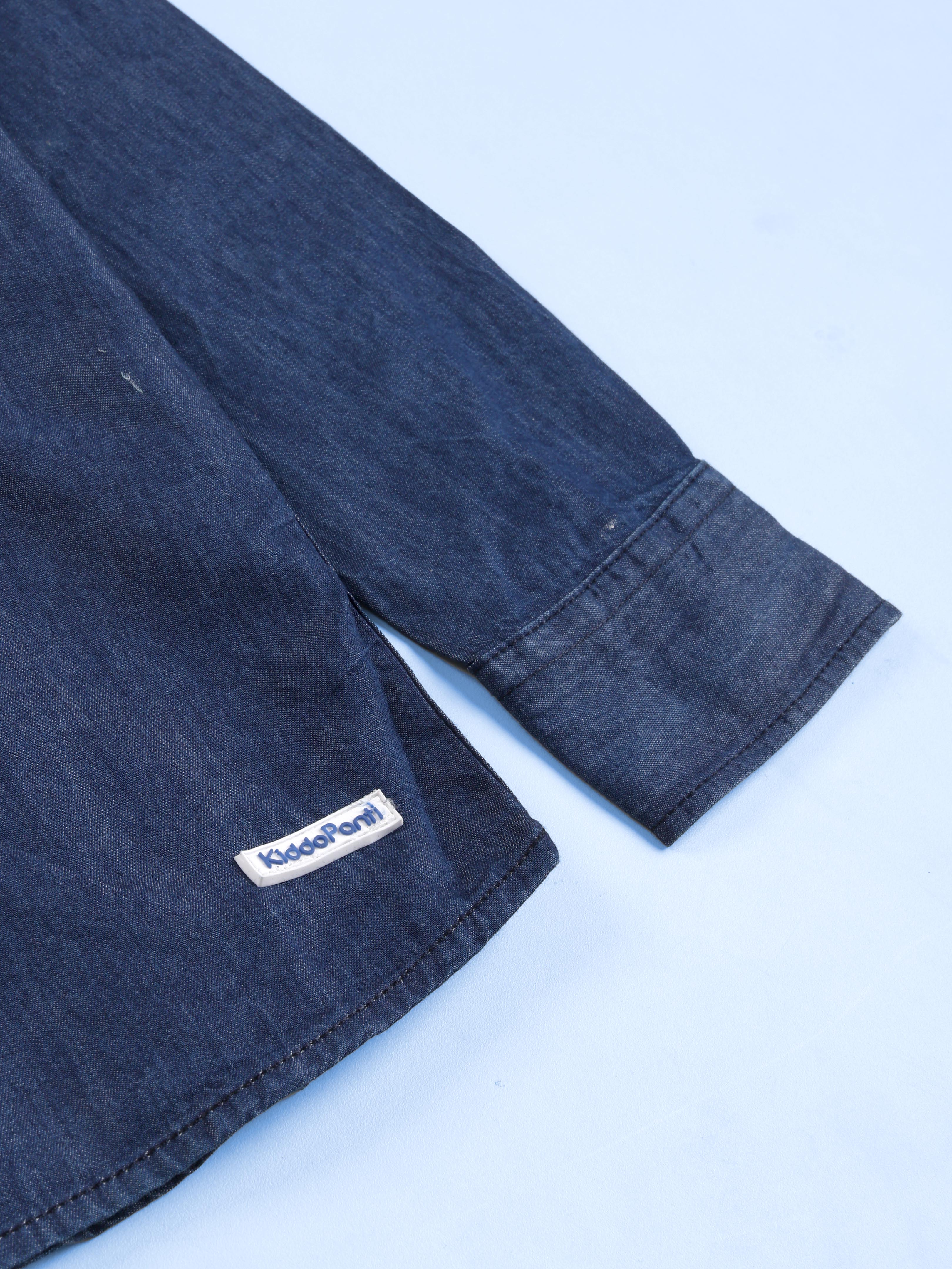 Kiddopanti Boys Full Sleeve Multi Badge And Printed Denim Shirt With Pocket