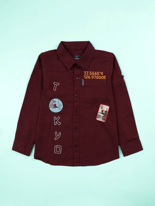 Boys Full Sleeve Cotton Shirt With Pocket With Themed Prints and Badges