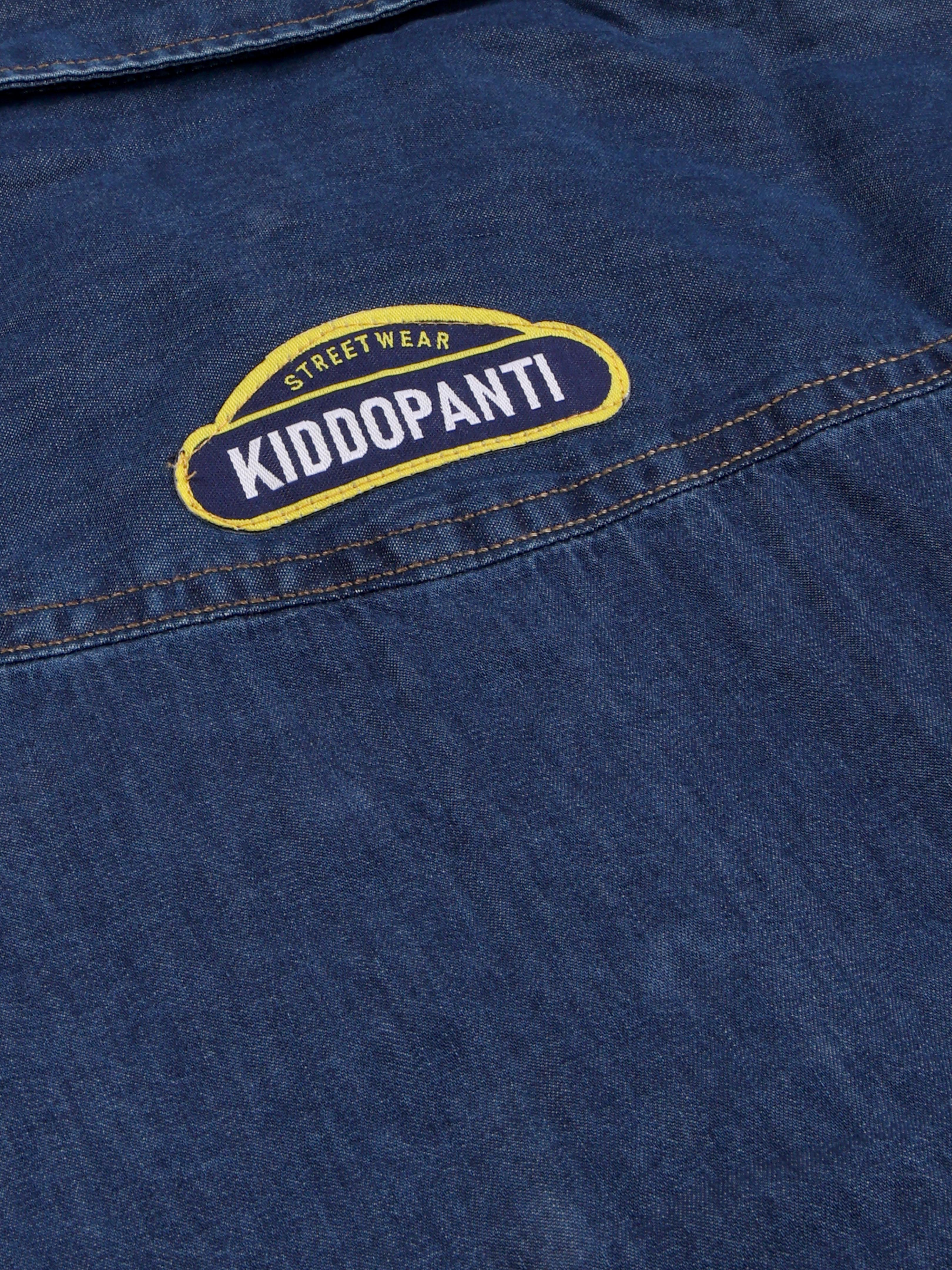 Kiddopanti Boys Full Sleeve Multi Badge And Printed Denim Shirt With Pocket