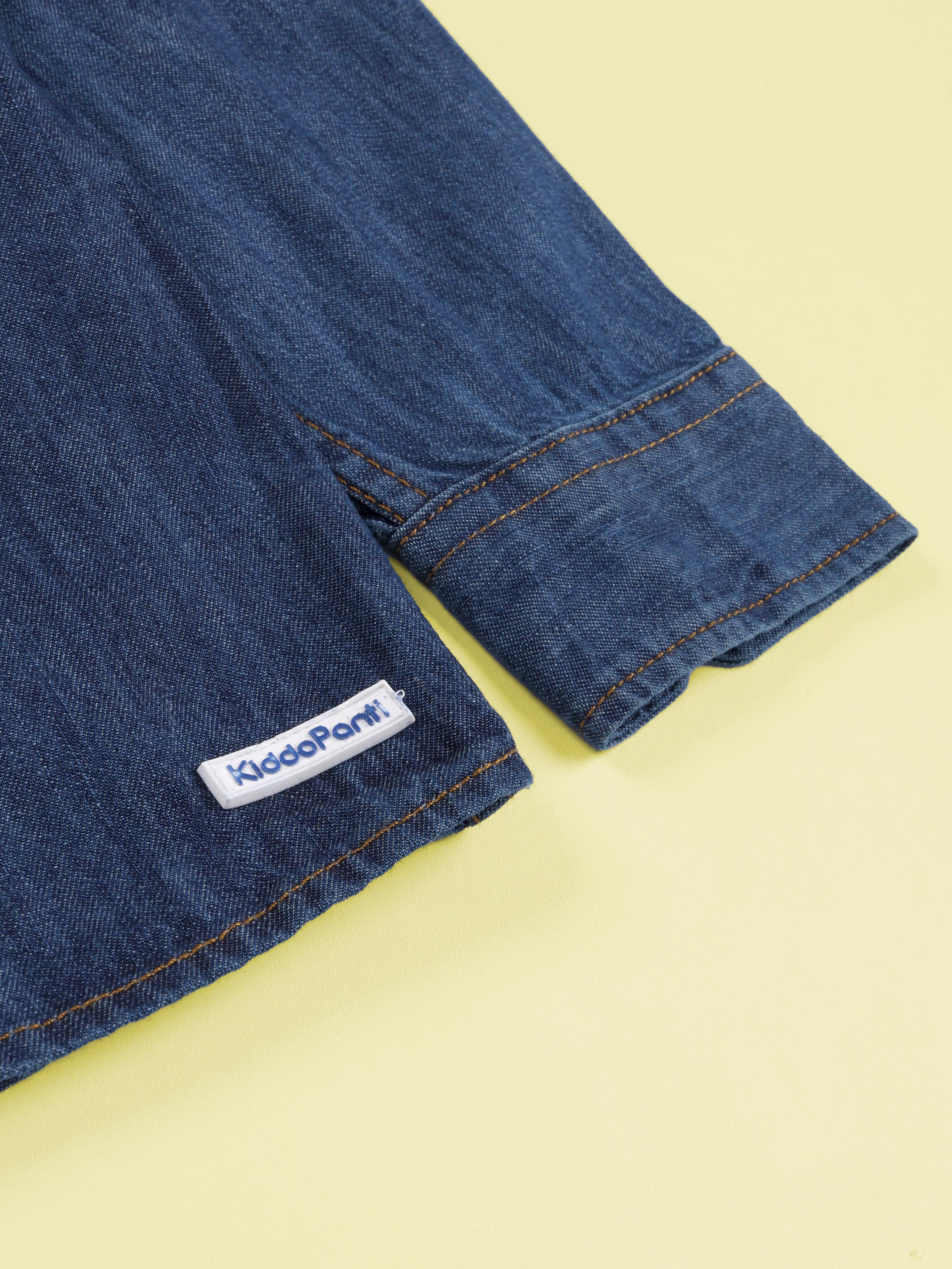 Kiddopanti Boys Double Pocket Denim Shirt With Multi Badge