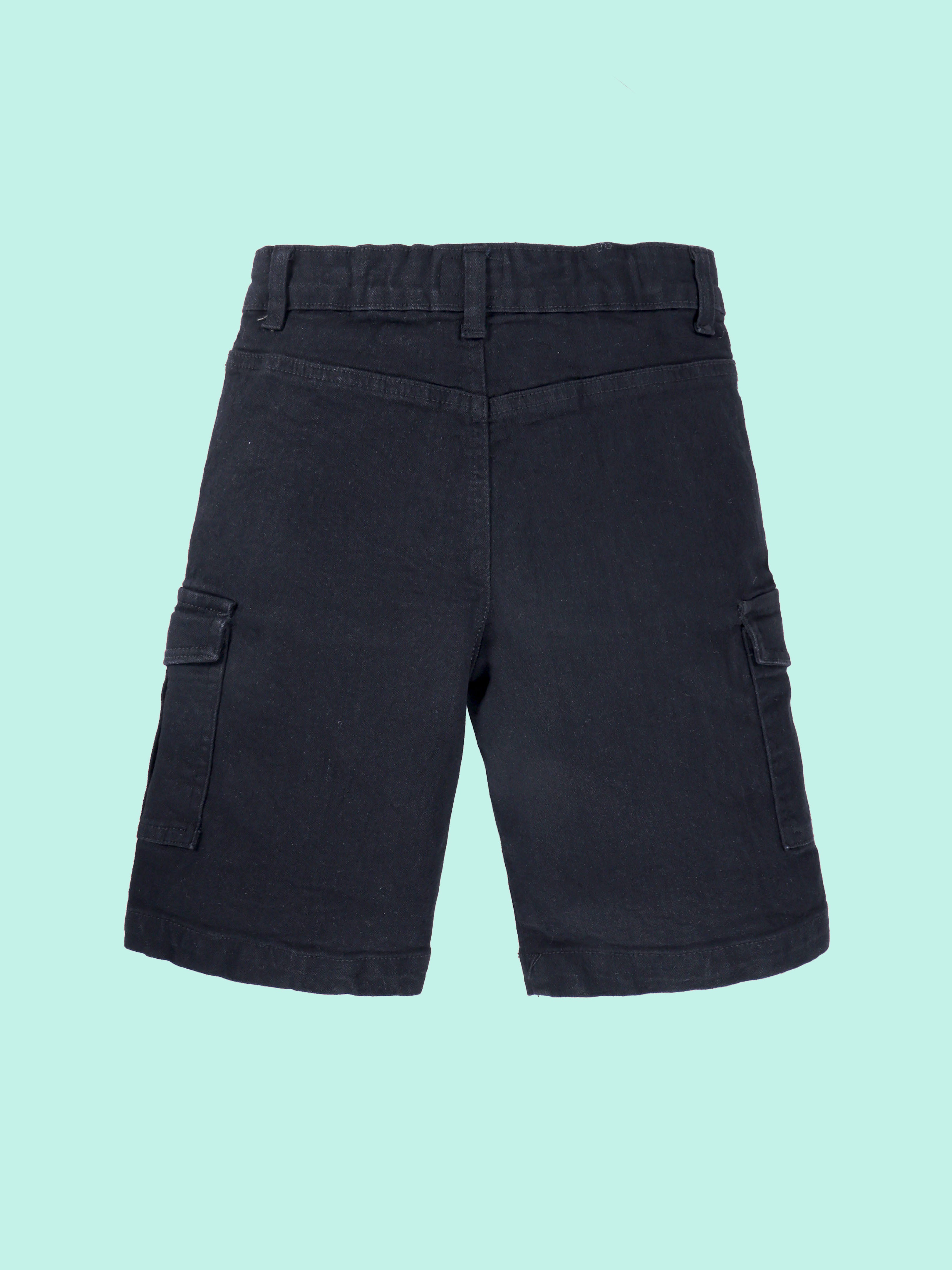 Boys Cotton Woven Half Sleeves Textured With Star Puff Printed Shirt With Denim Woven Cargo Shorts Set