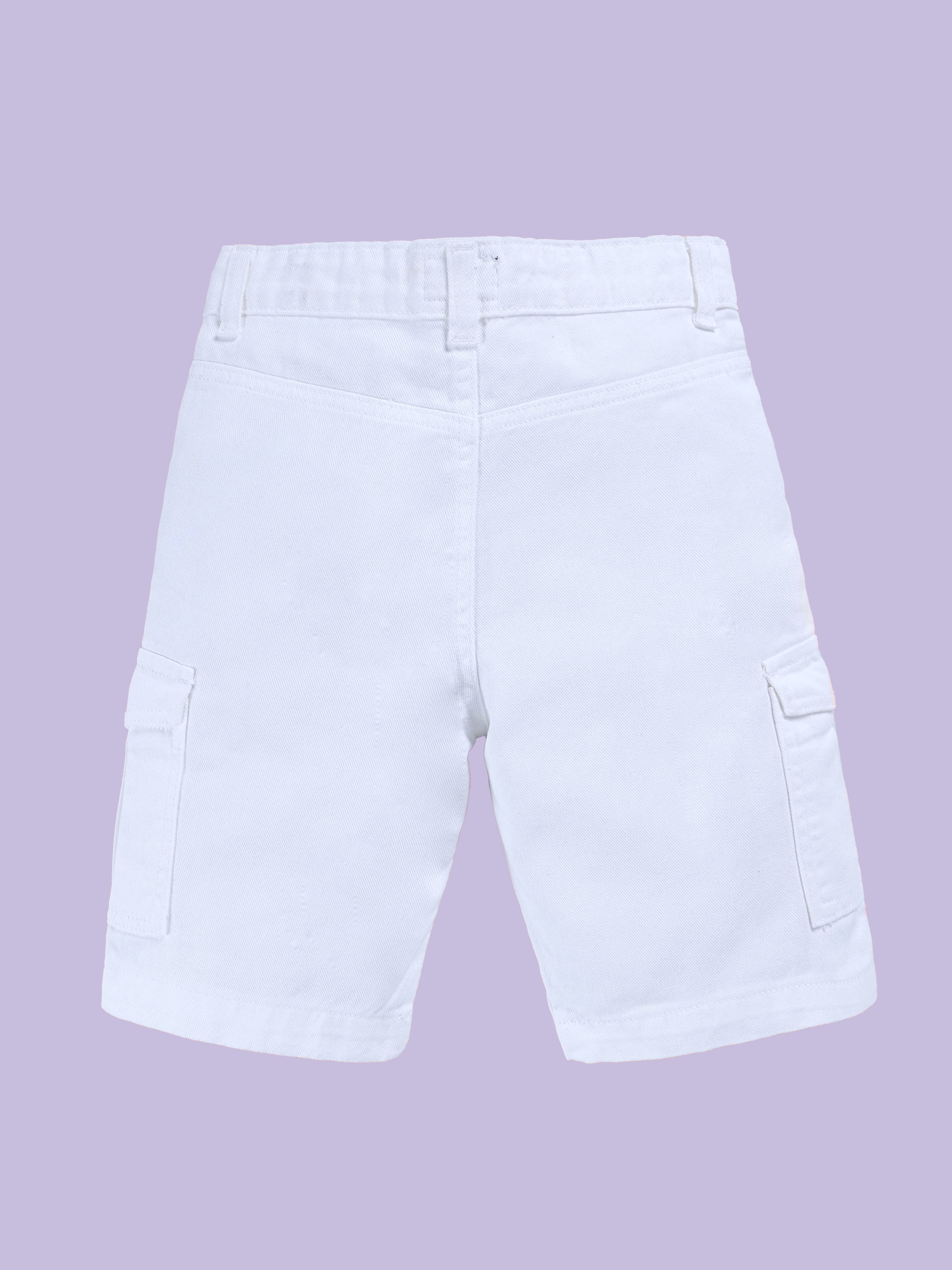 Boys Cotton Woven Half Sleeves Textured With Star Puff Printed Shirt With Denim Woven Cargo Shorts Set