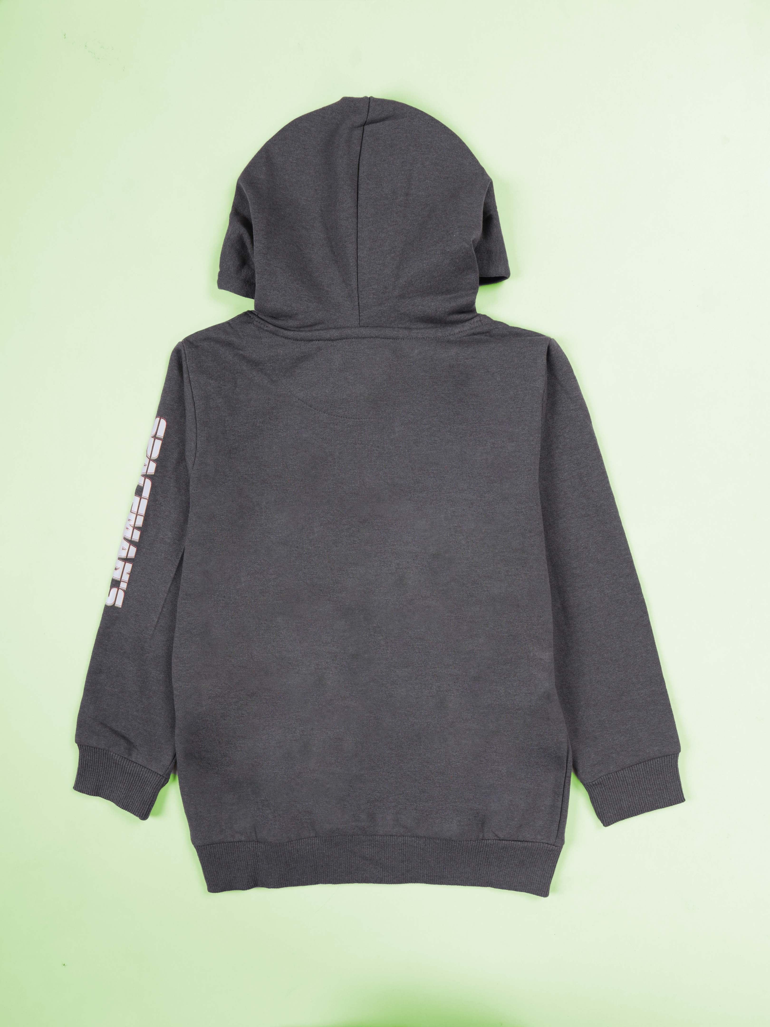 Kiddopanti Boys Cotton Fleece Printed Hooded Pullover Sweatshirt