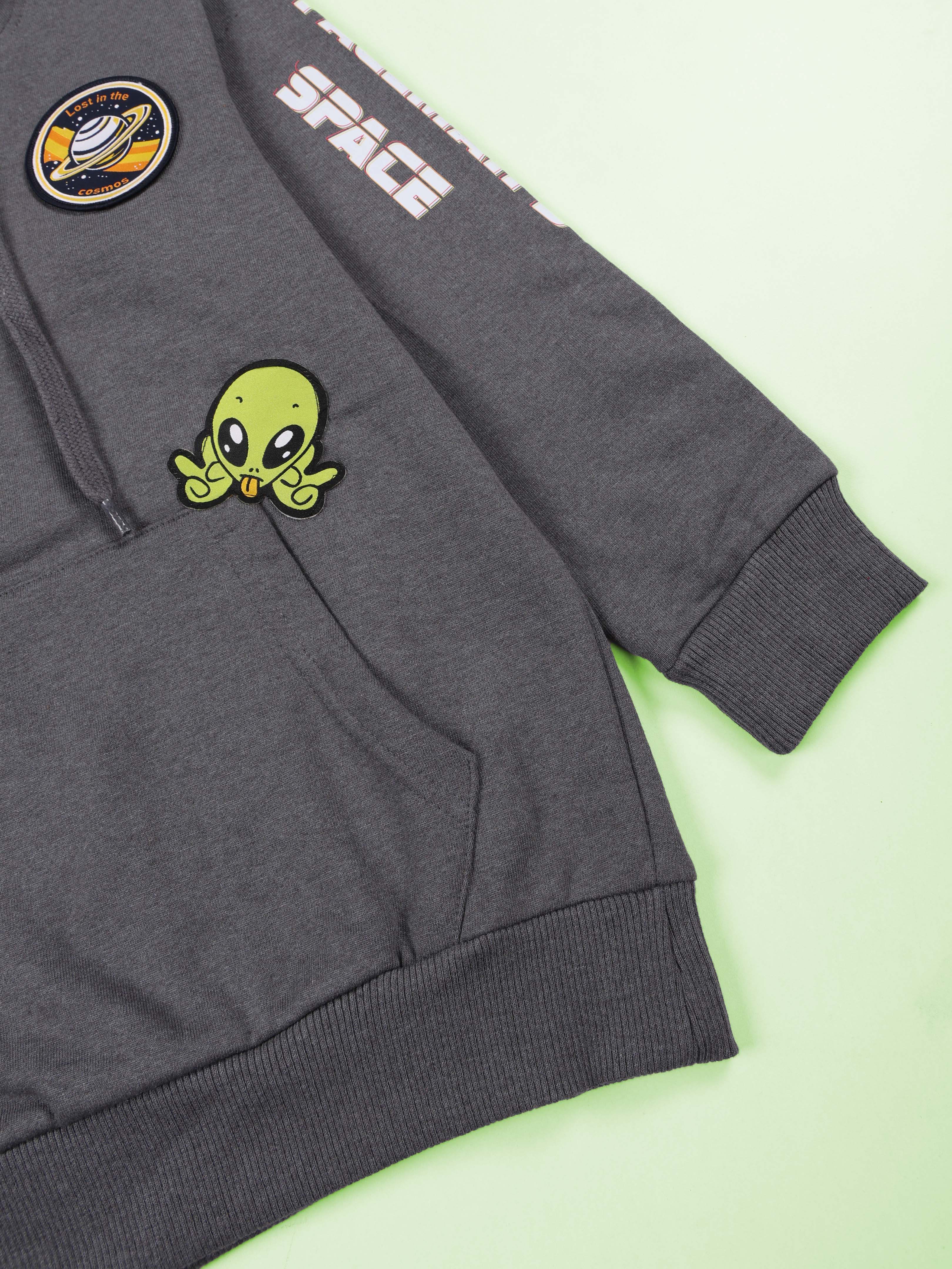 Kiddopanti Boys Cotton Fleece Printed Hooded Pullover Sweatshirt