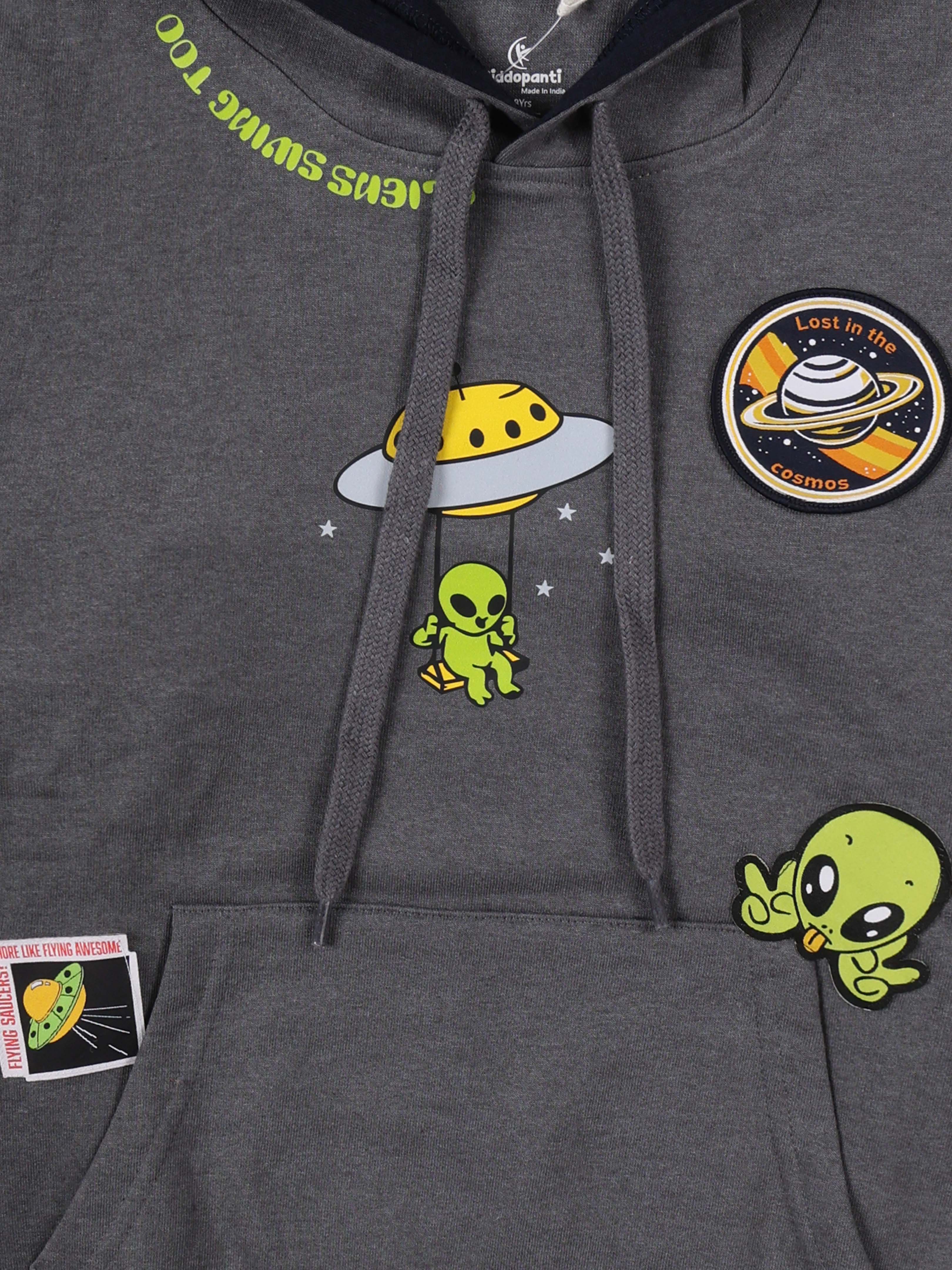 Kiddopanti Boys Cotton Fleece Printed Hooded Pullover Sweatshirt