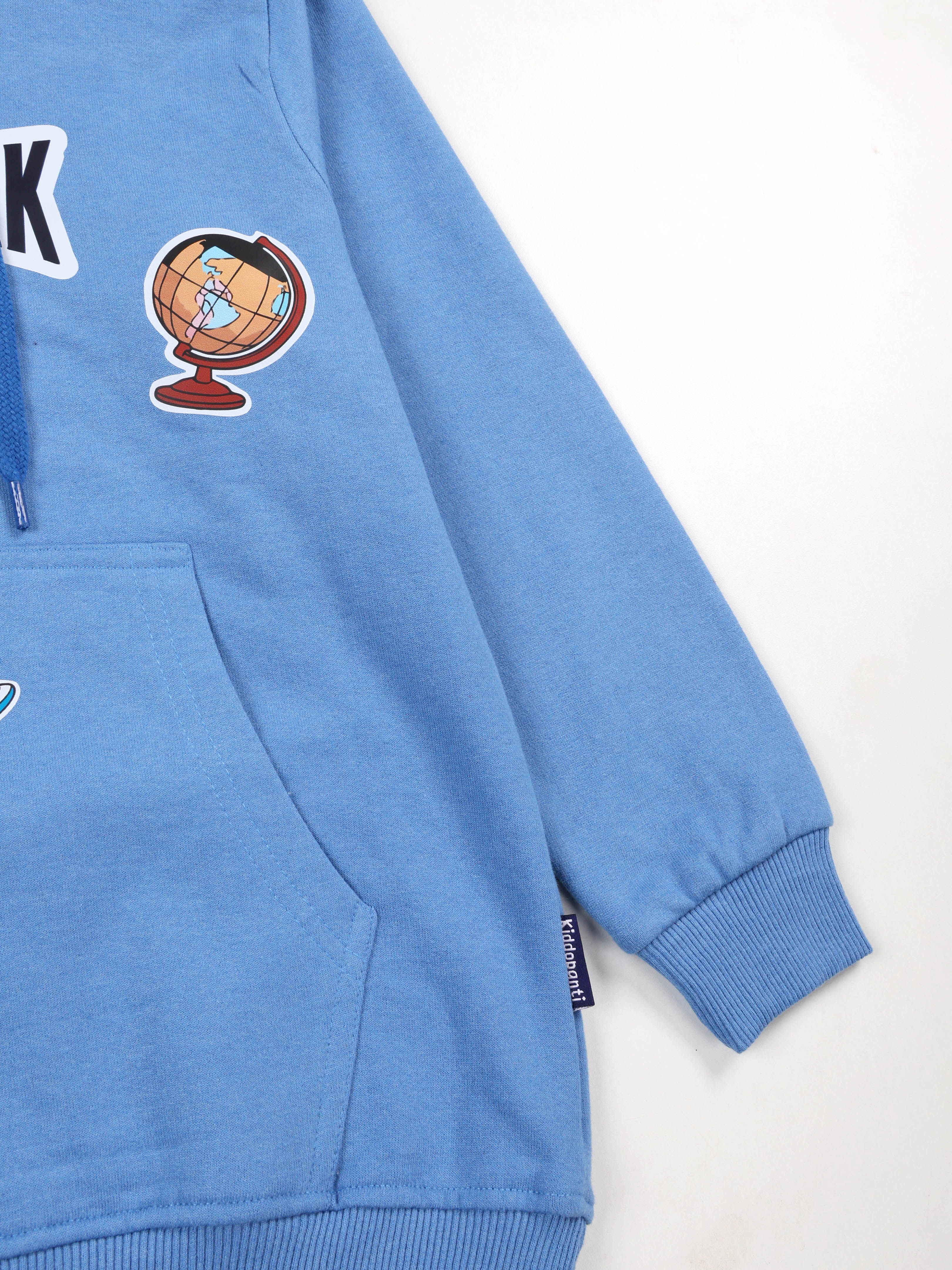 Kiddopanti Boys Cotton Fleece Printed Hooded Pullover Sweatshirt