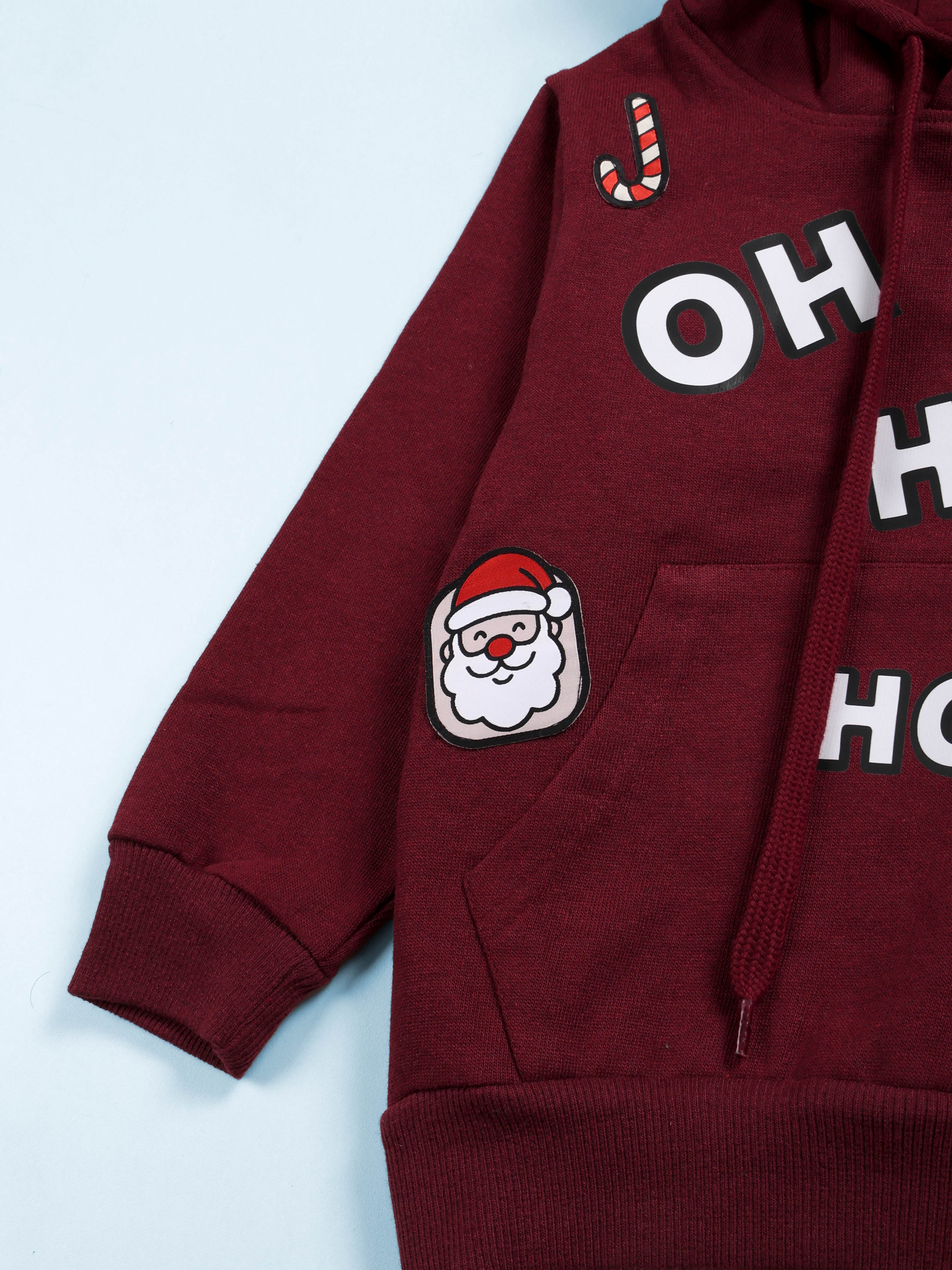 Kiddopanti Boys Cotton Fleece Printed Hooded Pullover Sweatshirt