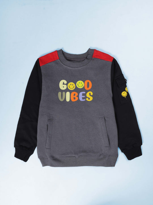 Boys Round Neck Sweatshirts With Pocket With Multi Print
