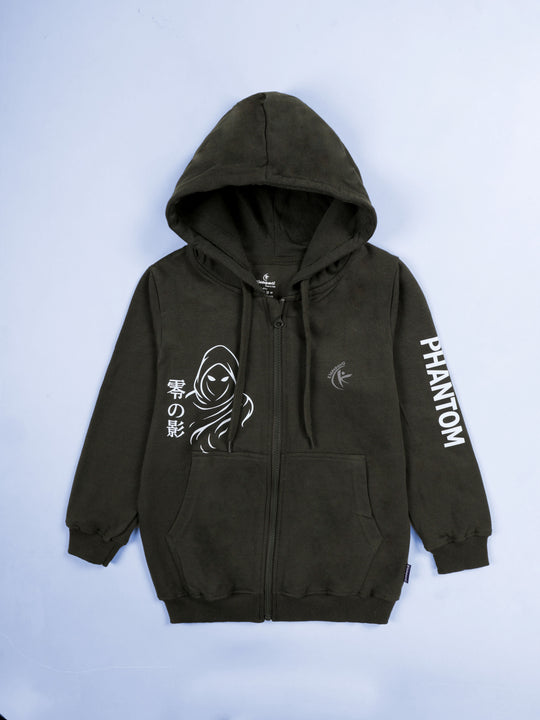 Kiddopanti Boys Fleece Graphic Printed Front Open Hooded Sweatshirt