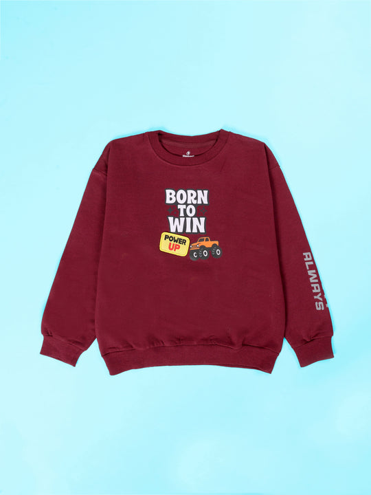 Kiddopanti Boys Cotton Fleece Full Sleeves Born To Win Printed Sweatshirt