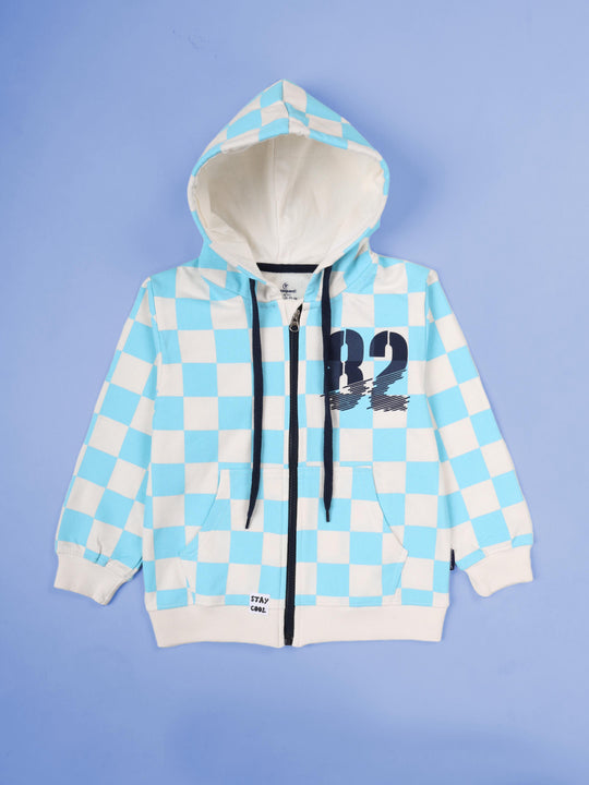 Kiddopanti Boys Fleece Checkered Printed Zip-Up Hoodie Sweatshirt