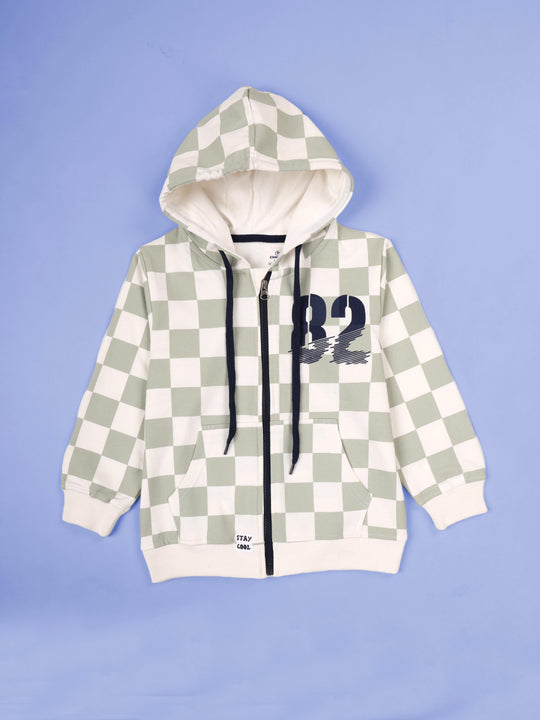 Kiddopanti Boys Fleece Checkered Printed Zip-Up Hoodie Sweatshirt