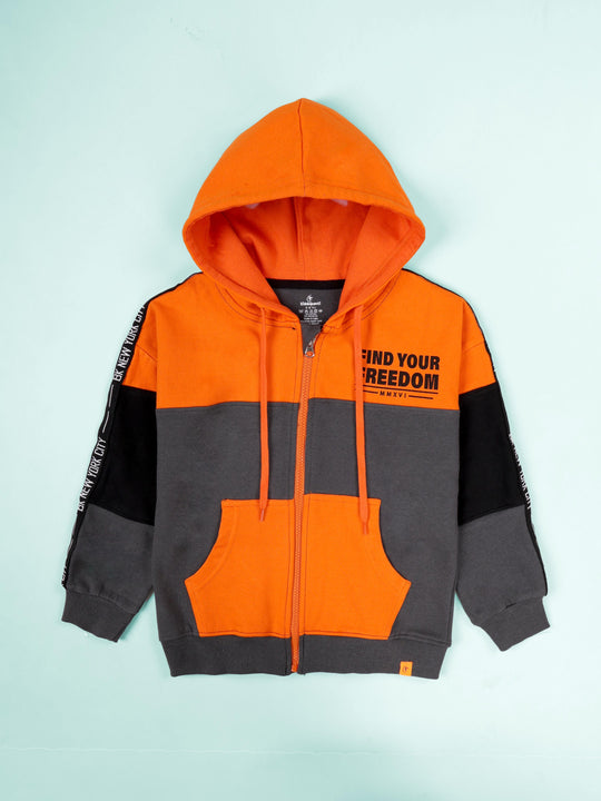 Kiddopanti Boys Fleece Find Your Freedom Colorblock Zip-Up Hoodie With Tape Detailing