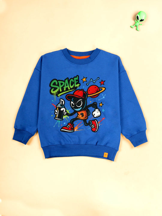 KiddoPanti Boys Cotton Fleece Graphic Printed Round Neck Full Sleeve Sweatshirt