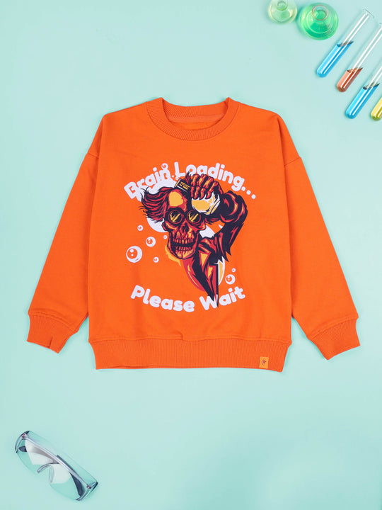 Kiddopanti Boys Brain Loading Skull Print Round Neck Sweatshirt