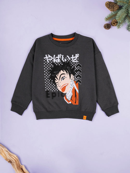 Kiddopanti Boys Epic Anime Print Round Neck Sweatshirt