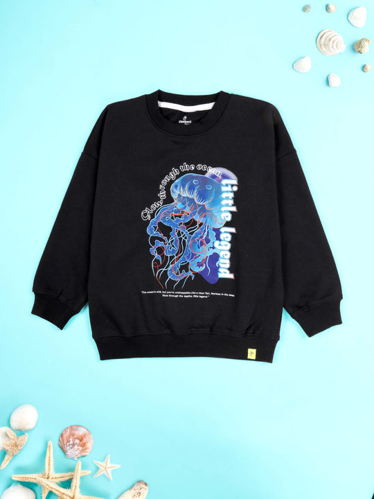 KiddoPanti Boys Cotton Fleece Graphic Printed Round Neck Full Sleeve Sweatshirt
