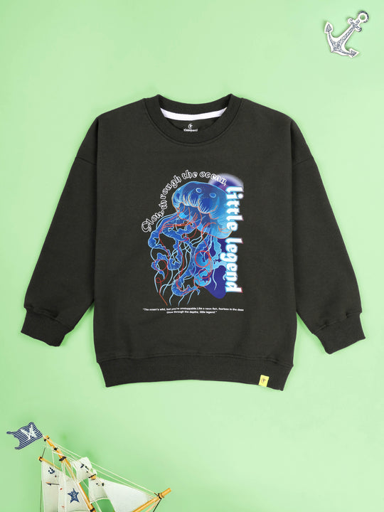 KiddoPanti Boys Cotton Fleece Graphic Printed Round Neck Full Sleeve Sweatshirt
