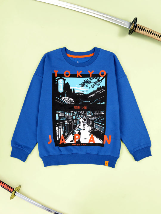 Kiddopanti Boys Tokyo Japan Streetwear Urban Cityscape Print Round Neck Sweatshirt