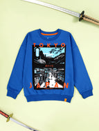 Kiddopanti Boys Tokyo Japan Streetwear Urban Cityscape Print Round Neck Sweatshirt - Royal Blue / 6-8Y