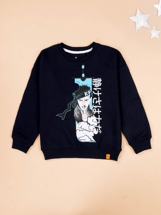 Kiddopanti Boys Samurai Anime Japanese Warrior Print Round Neck Sweatshirt