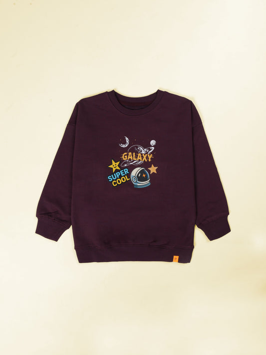 Boys Solid Fleece Round Neck Sweatshirt With Themed Prints and Badges
