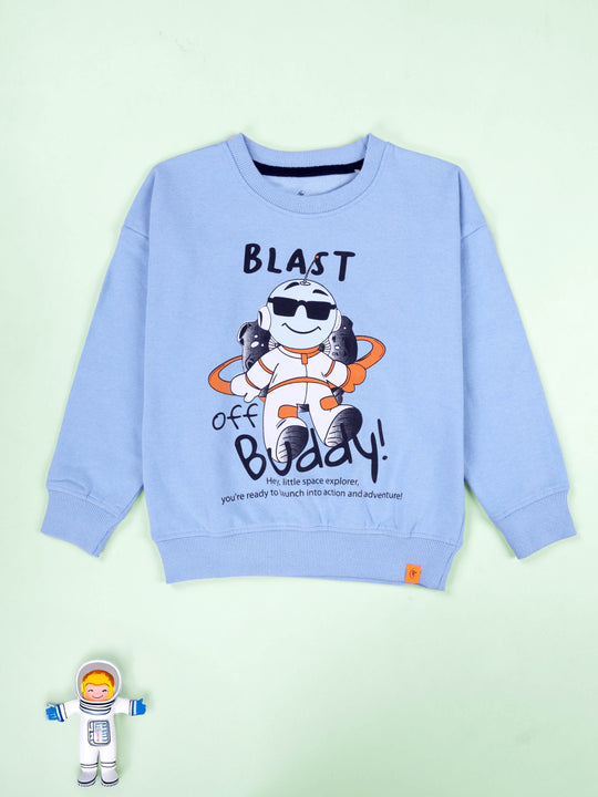 Kiddopanti Boys Blast Buddy Funny Astronaut Print Round Neck Sweatshirt