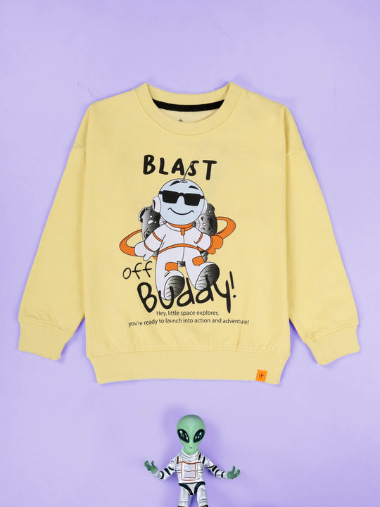 Kiddopanti Boys Blast Buddy Funny Astronaut Print Round Neck Sweatshirt