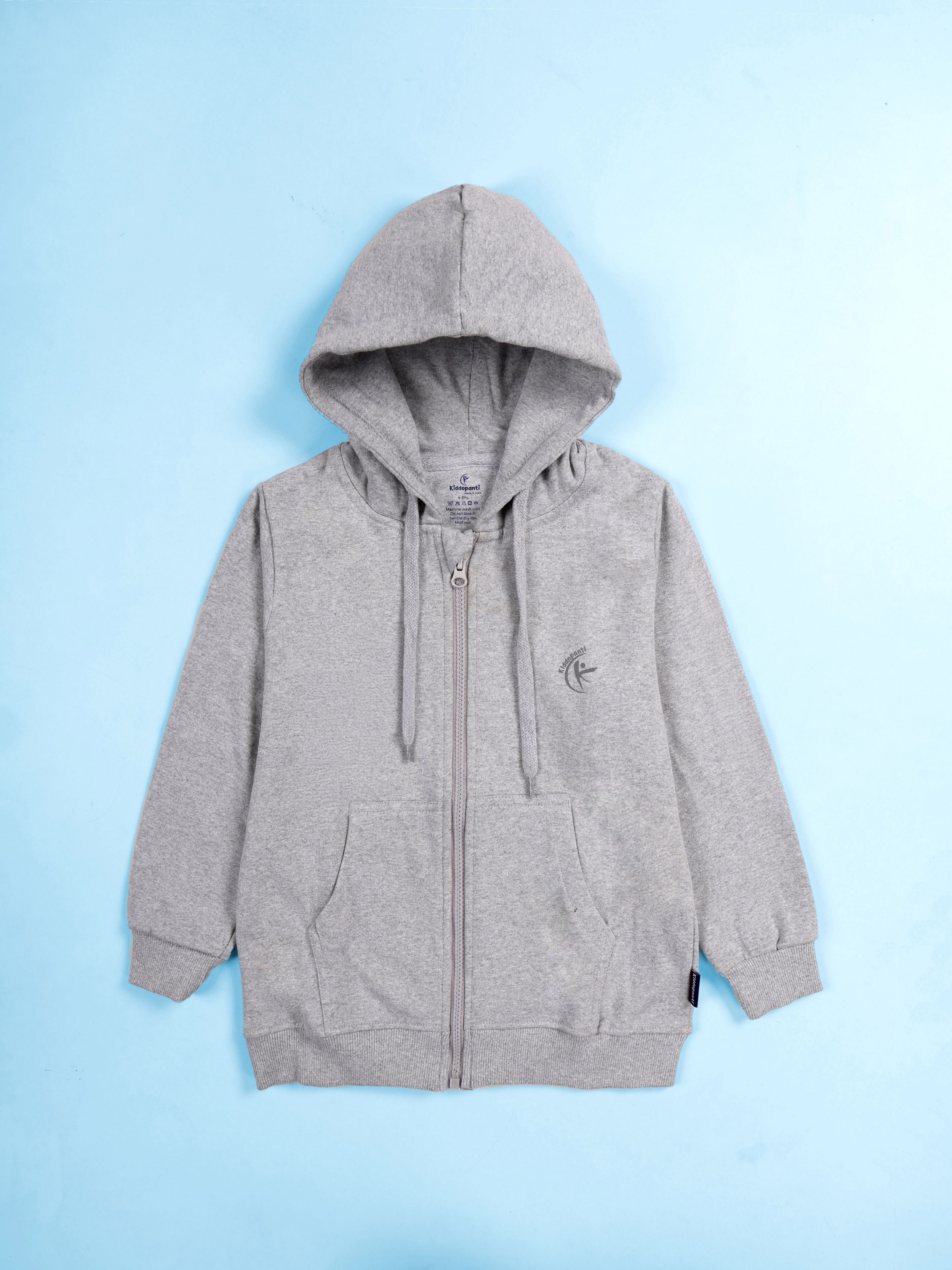 Kiddopanti Unisex Solid Full Sleeve Zip Front Open Hooded Sweatshirt Pack of 2