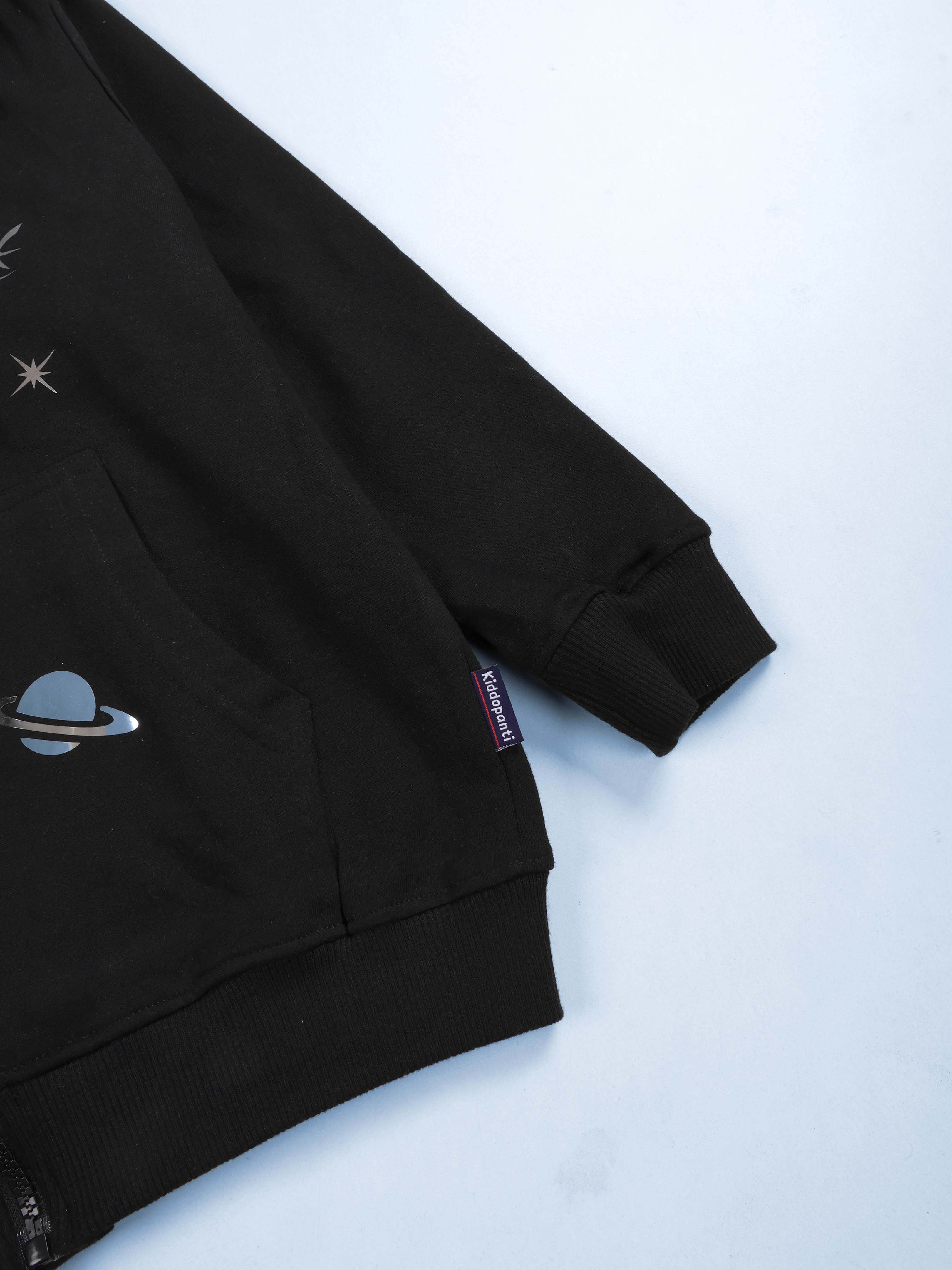 Kiddopanti Boys Fleece Graphic Printed Front Open Hooded Sweatshirt Pack of 2