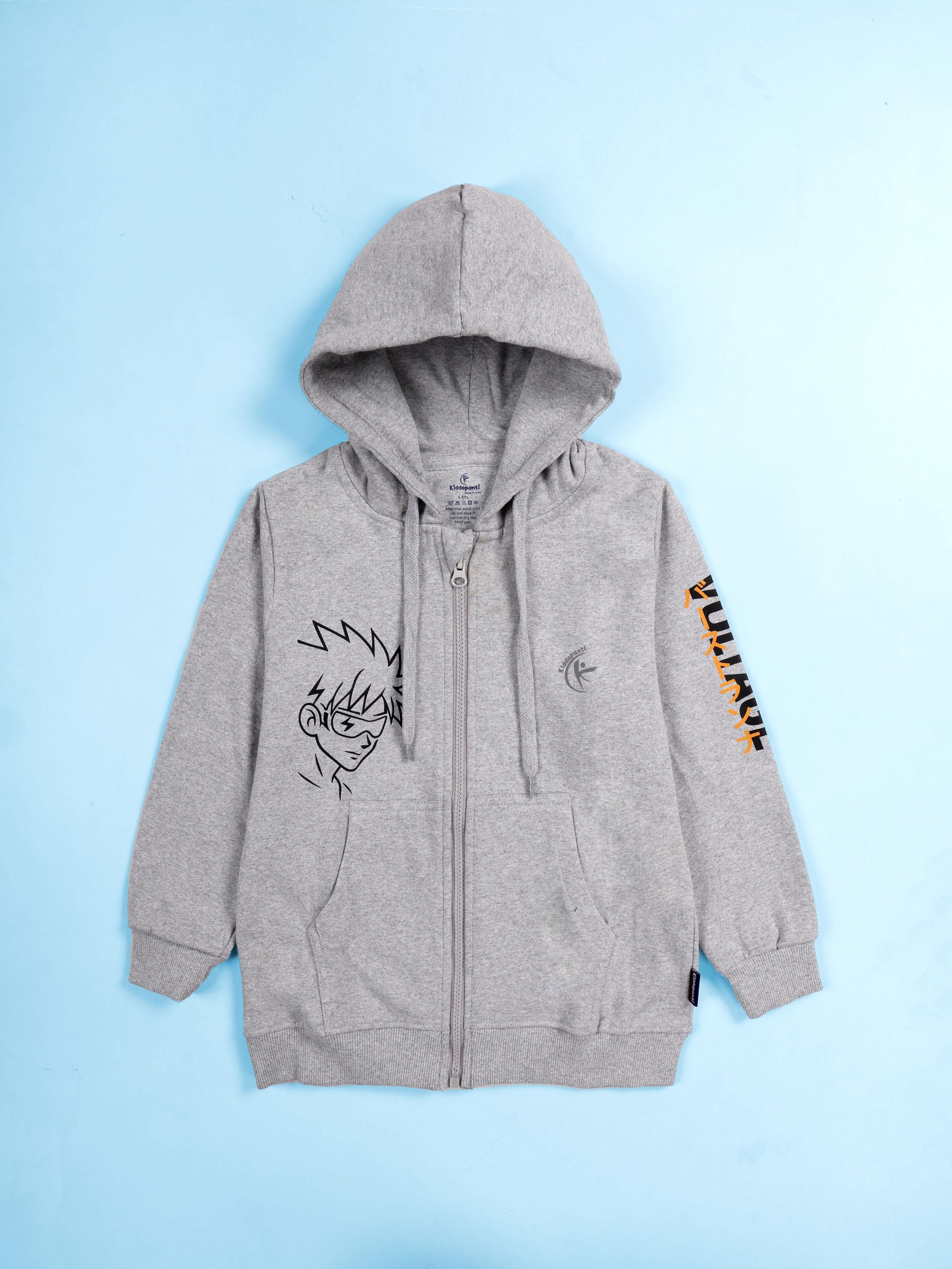 Kiddopanti Boys Fleece Graphic Printed Front Open Hooded Sweatshirt Pack of 2