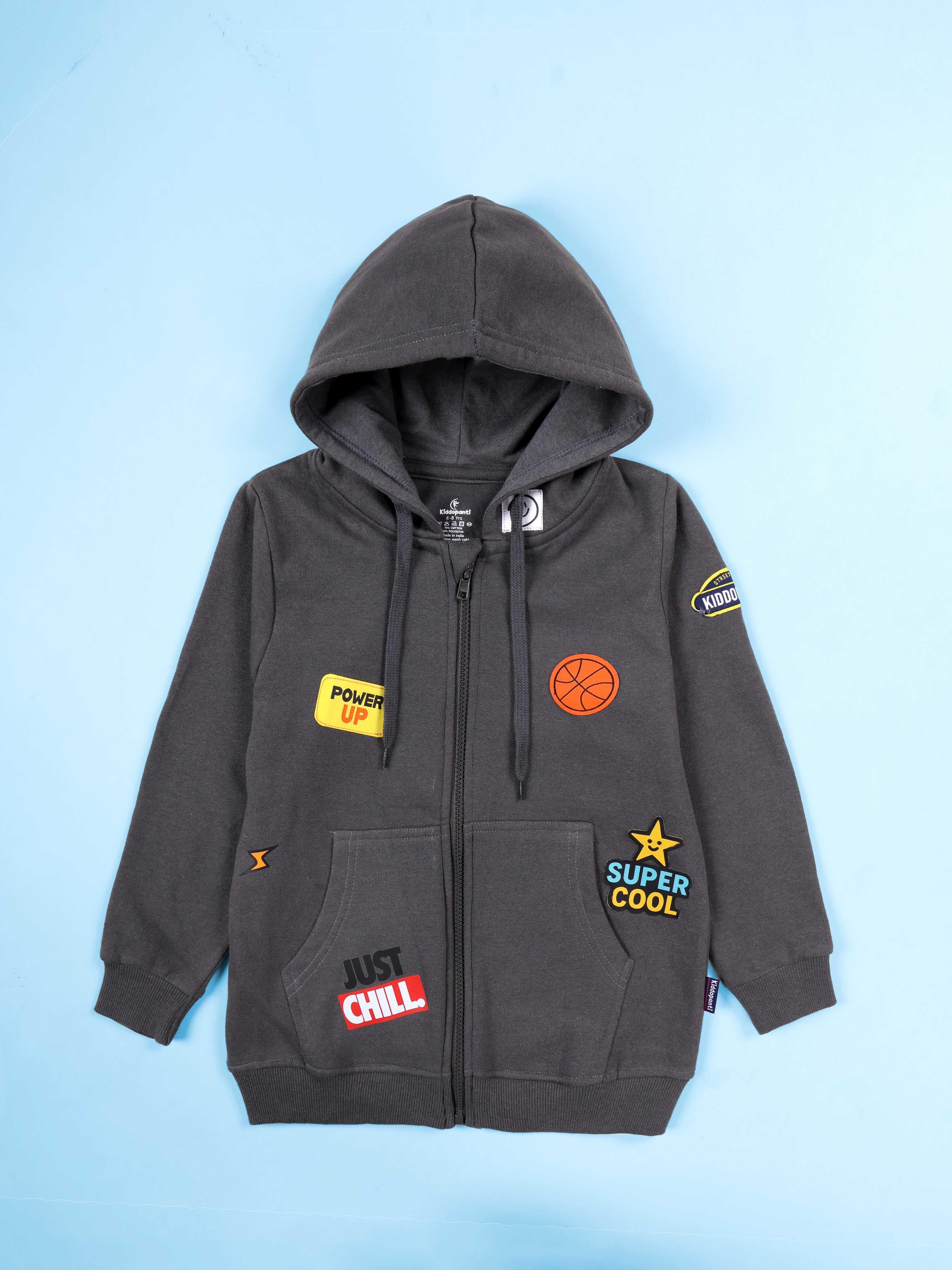 Kiddopanti Boys Fleece Graphic Printed Front Open Hooded Sweatshirt Pack of 2