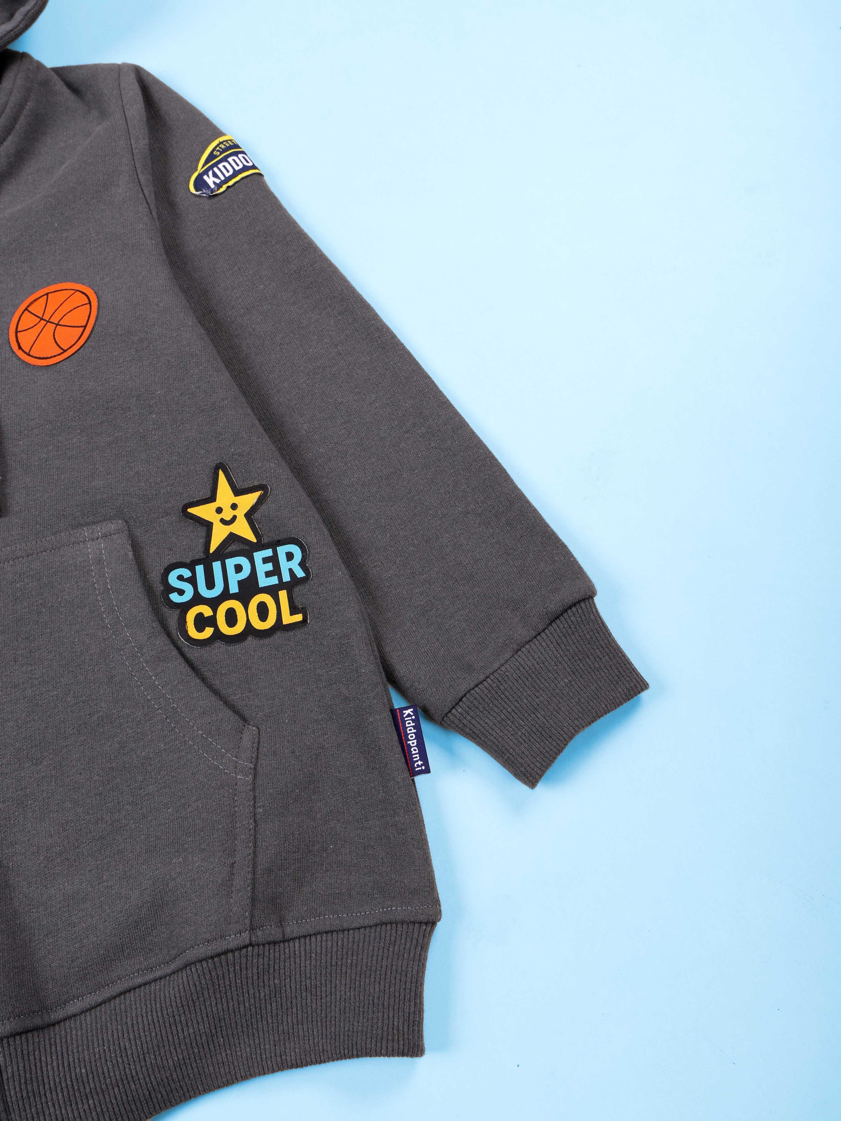 Kiddopanti Boys Fleece Graphic Printed Front Open Hooded Sweatshirt Pack of 2