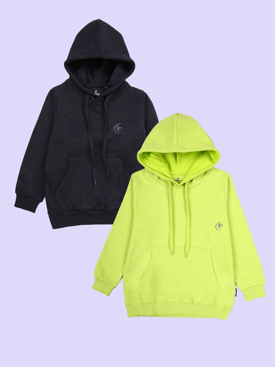 Kiddopanti Unisex Solid Full Sleeve Hooded Sweatshirt Pack of 2