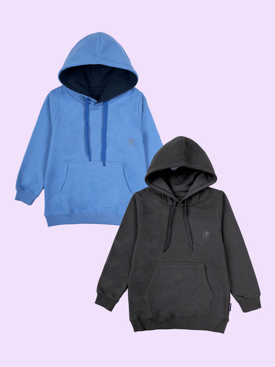 Kiddopanti Unisex Solid Full Sleeve Hooded Sweatshirt Pack of 2