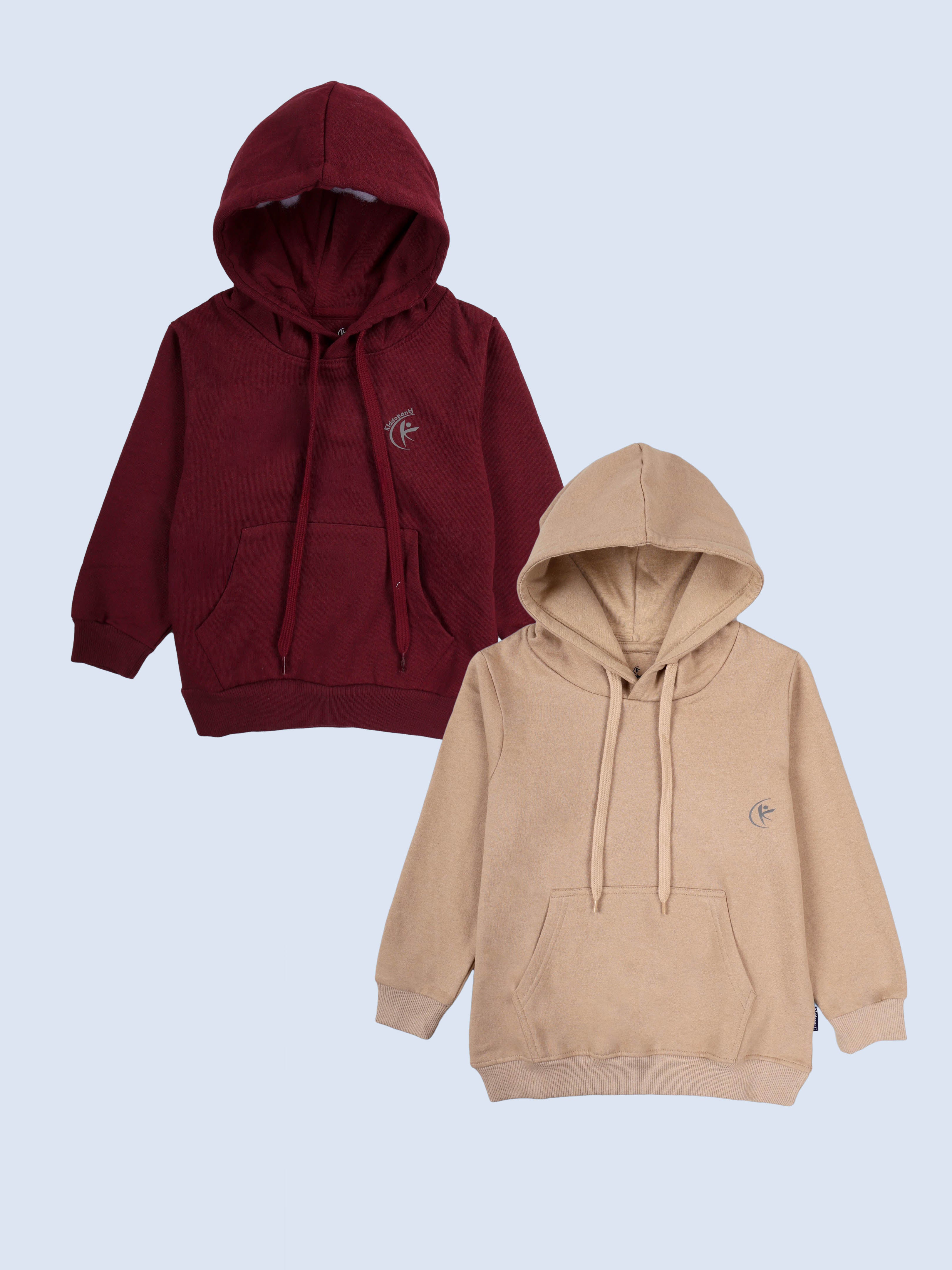 Kiddopanti Unisex Solid Full Sleeve Hooded Sweatshirt Pack of 2