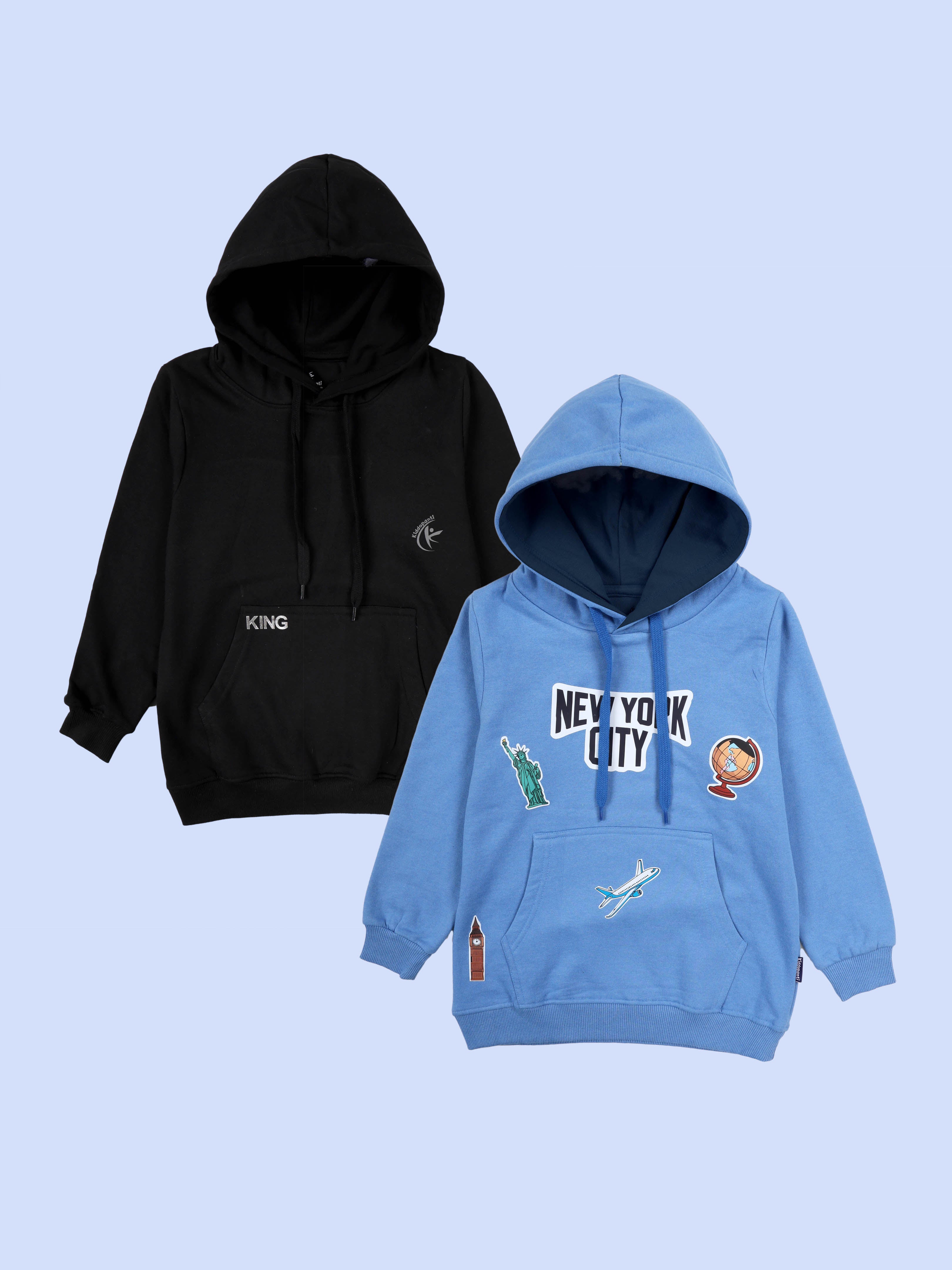 Kiddopanti Boys Printed Fleece Pullover Hoodie Sweatshirt Pack of 2