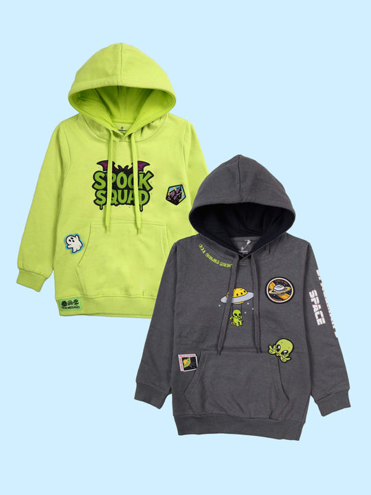 Kiddopanti Boys Printed Fleece Pullover Hoodie Sweatshirt Pack of 2